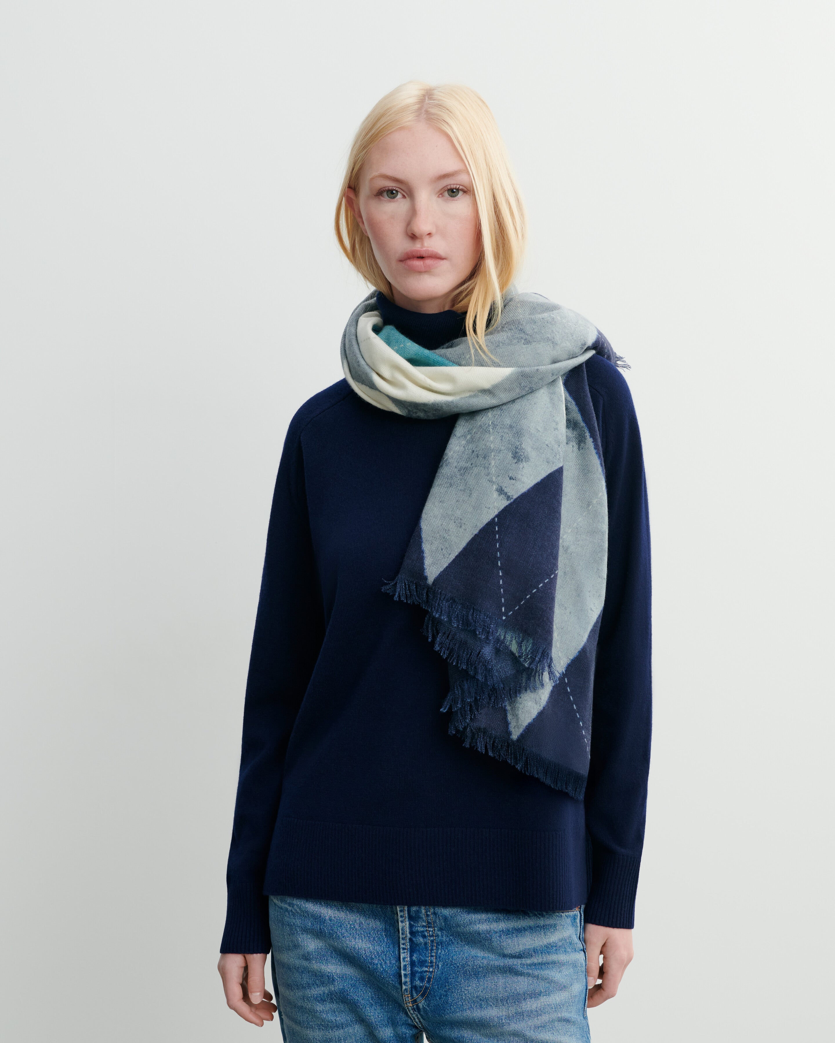 Printed square scarf in Cashmere Women navy blue Eric Bompard