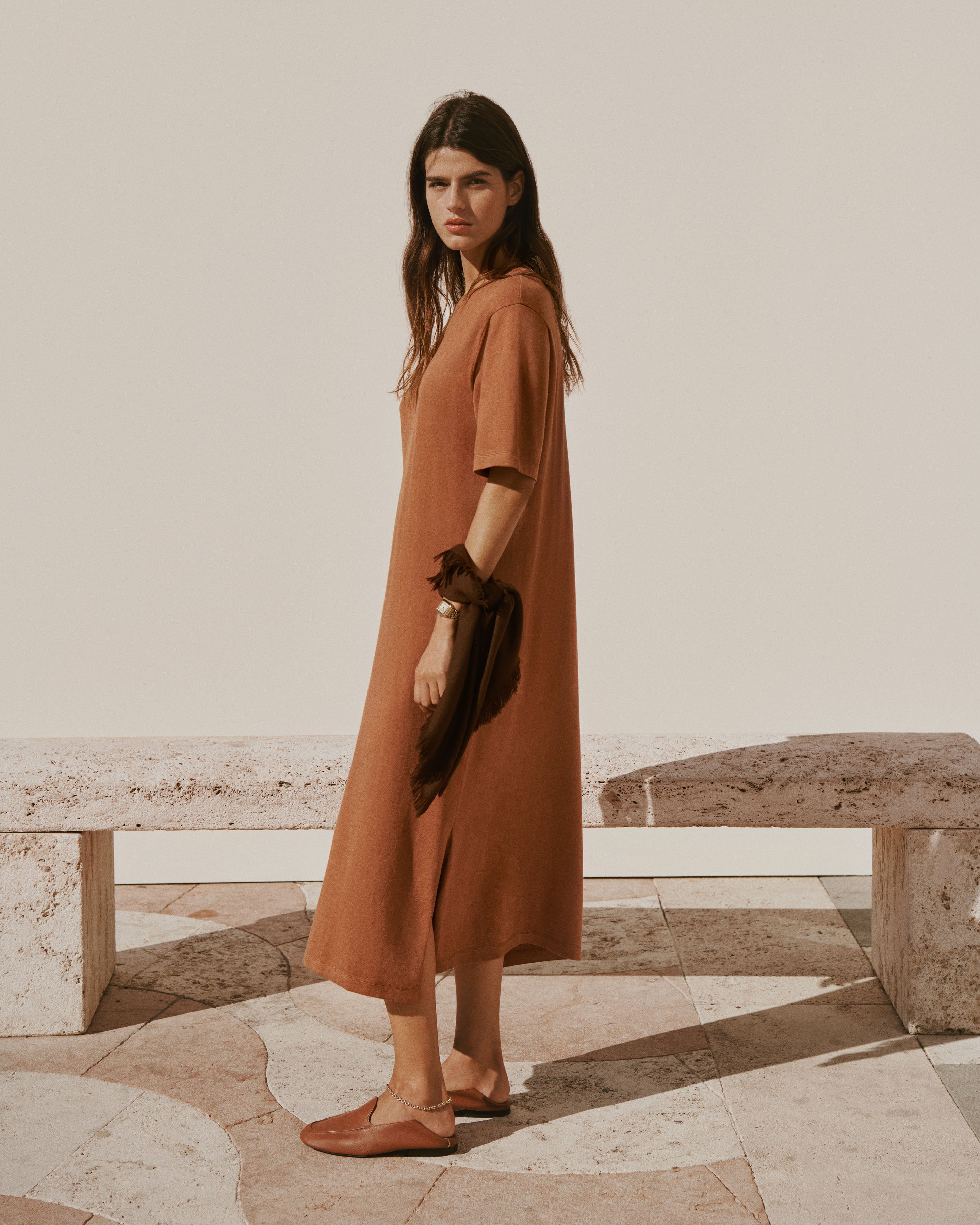 brown t shirt dress women Extrafine T-shirt dress in Cotton, Cashmere Women henna
