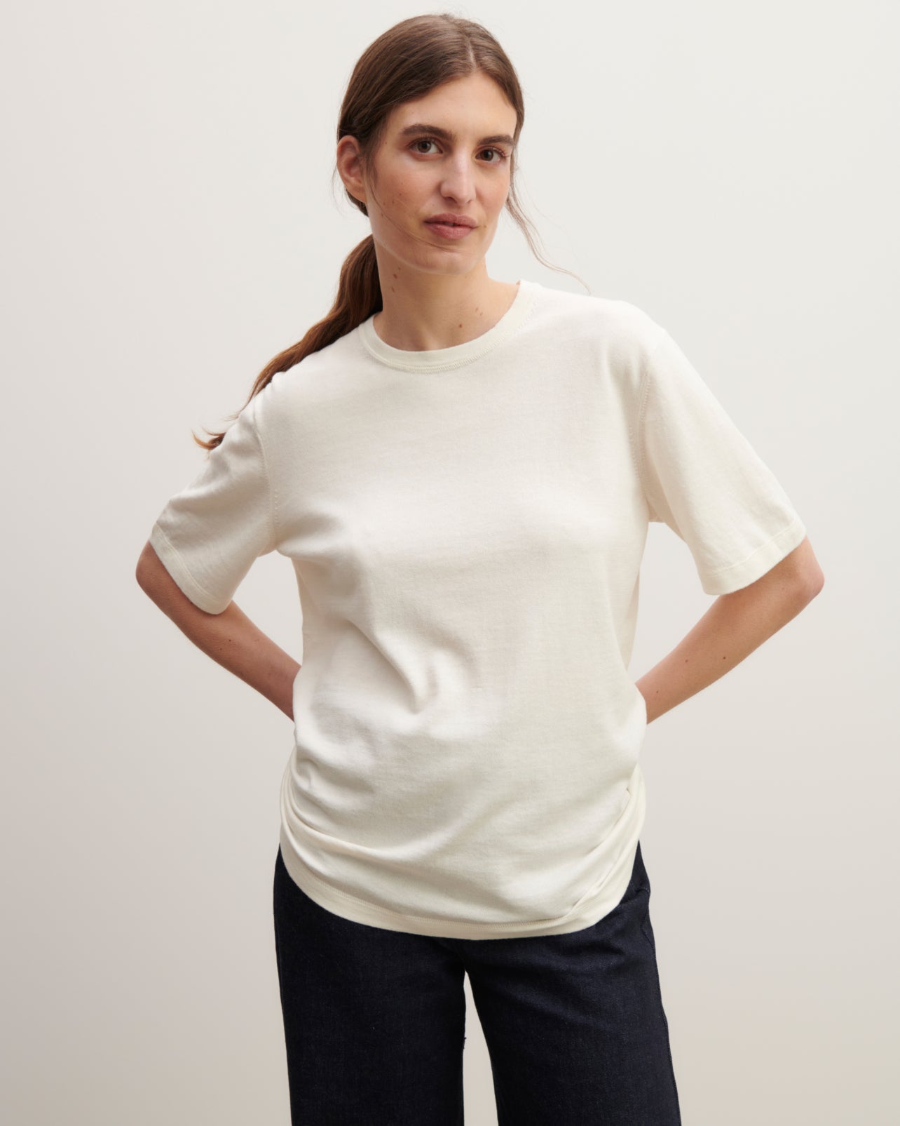 Loose extrafine t-shirt in Cotton, Cashmere Women autumn white