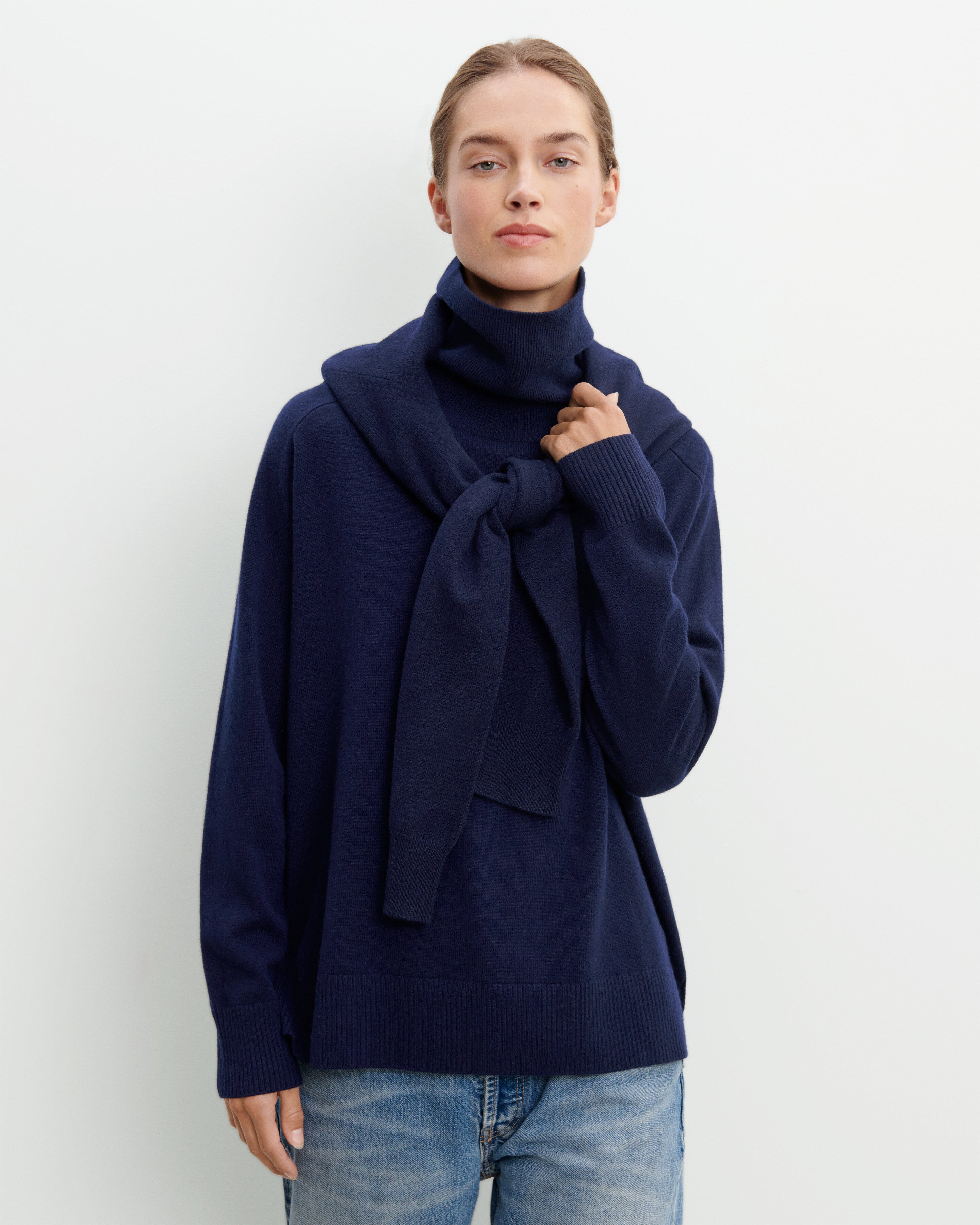 Loose turtleneck pullover in Cachemire Women navy blue Eric Bompard