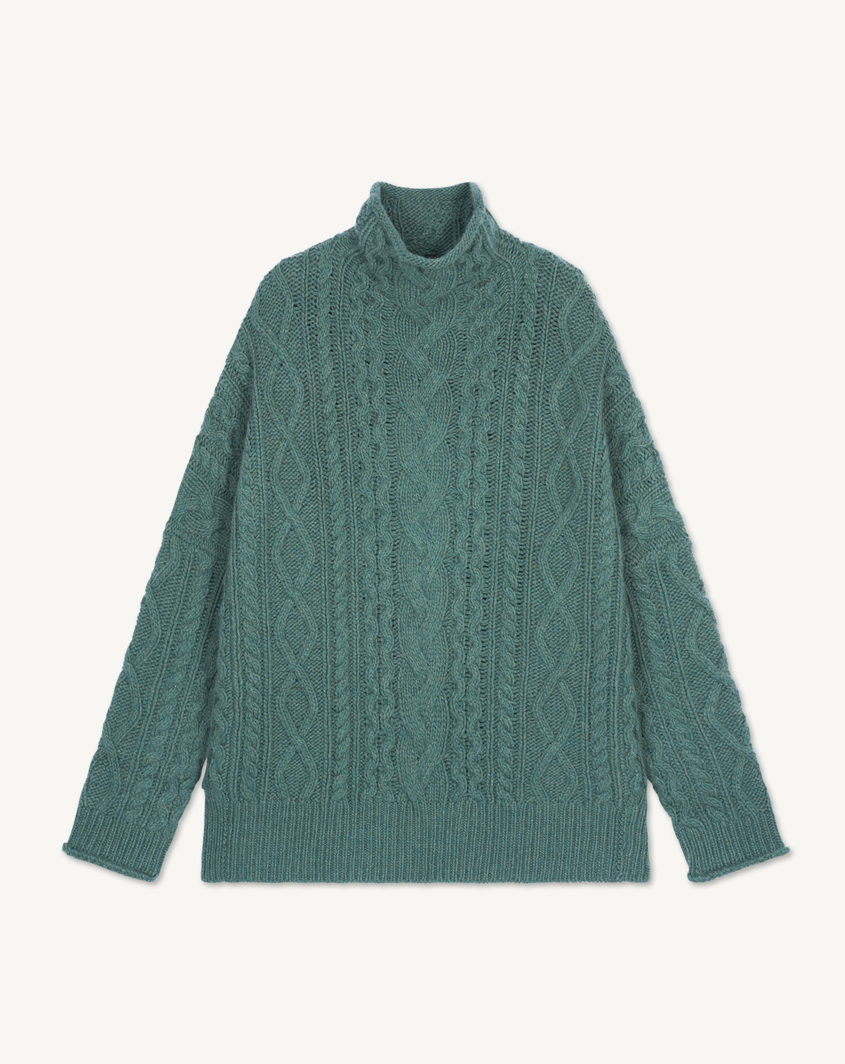 Turtleneck in cable stitch in Cashmere Women bay leaf | Eric Bompard