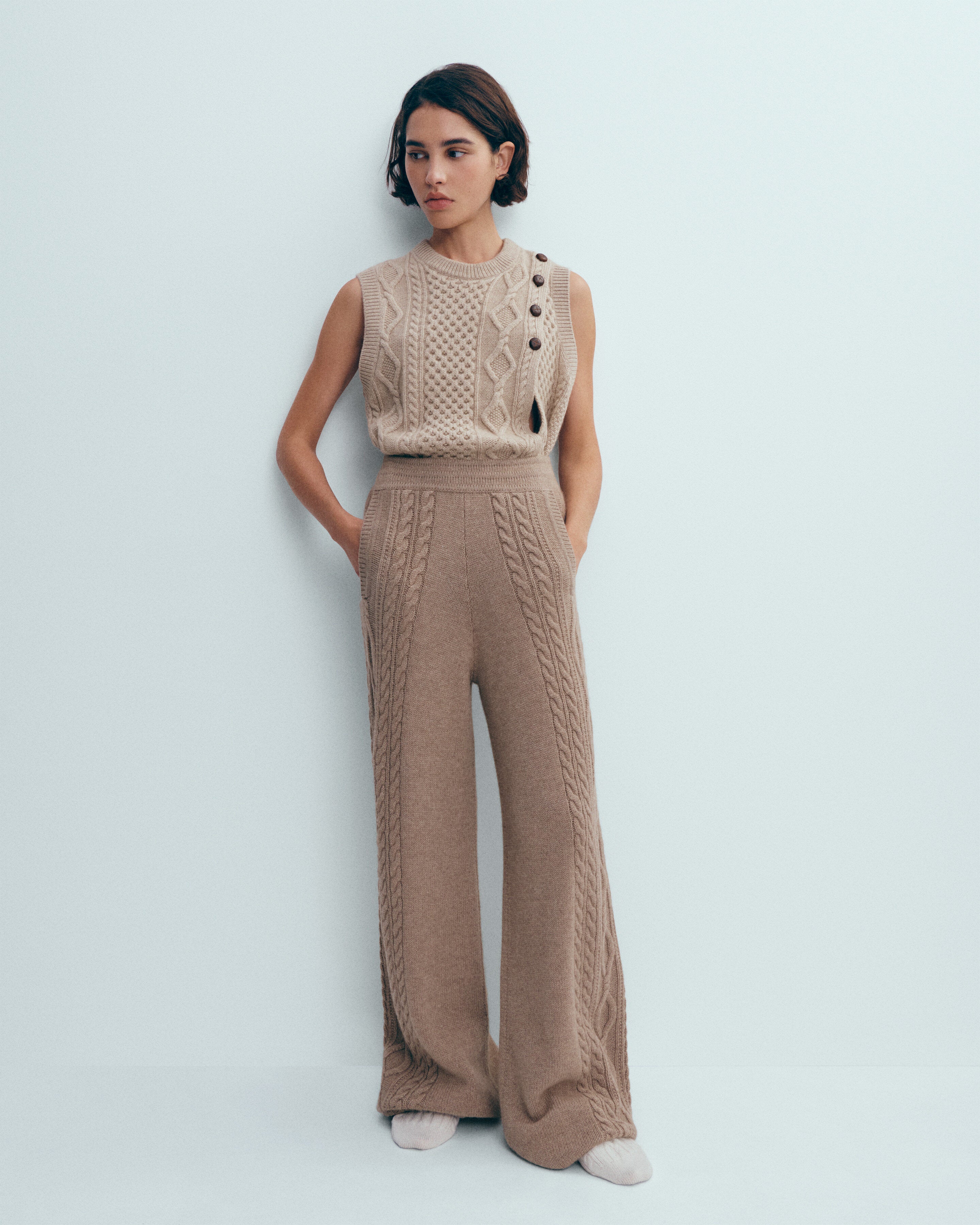 Cable trousers in Cachemire Women greige | Eric Bompard