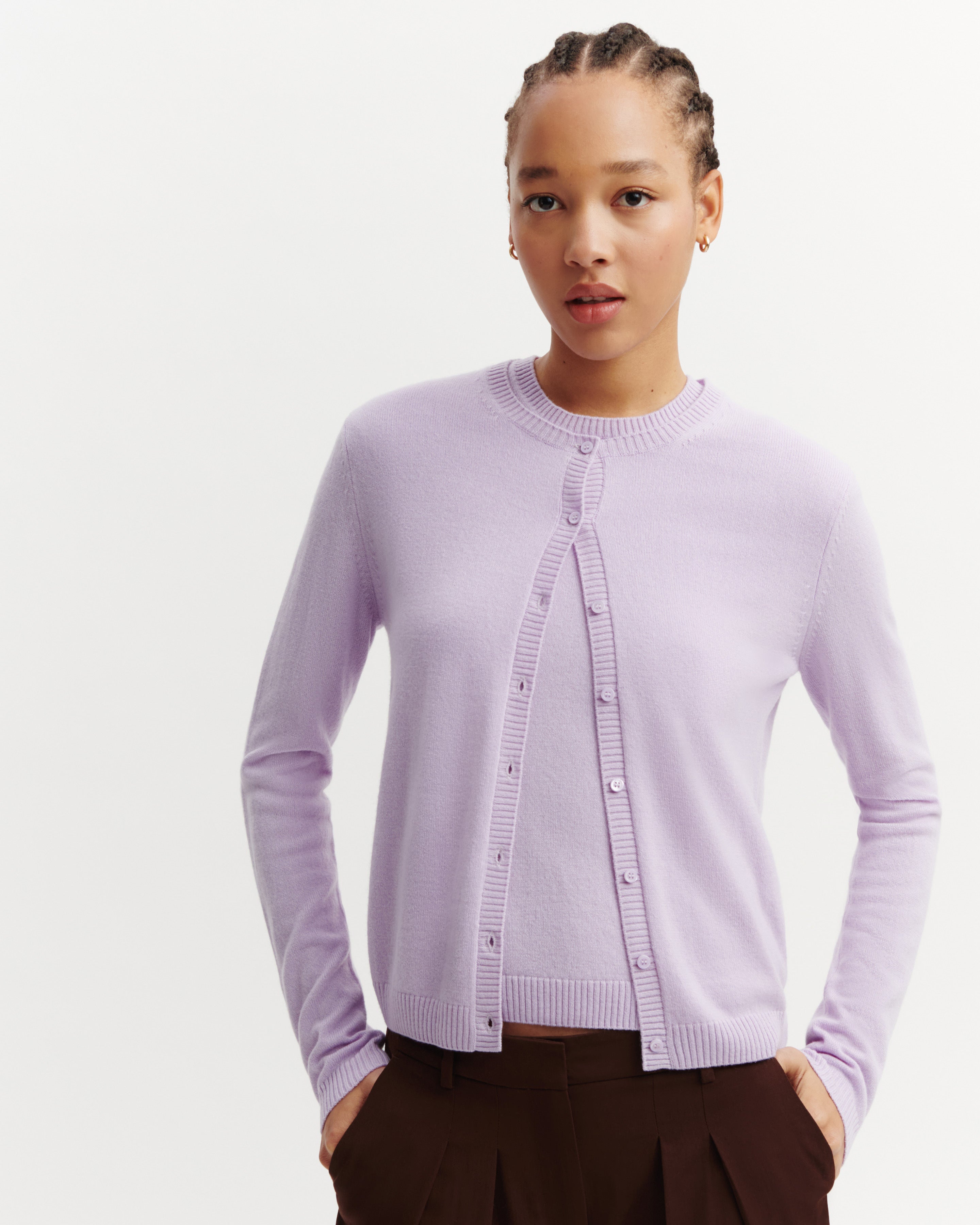 Cardigan with buttoned sleeves in Cashmere Women hyacinth | Eric