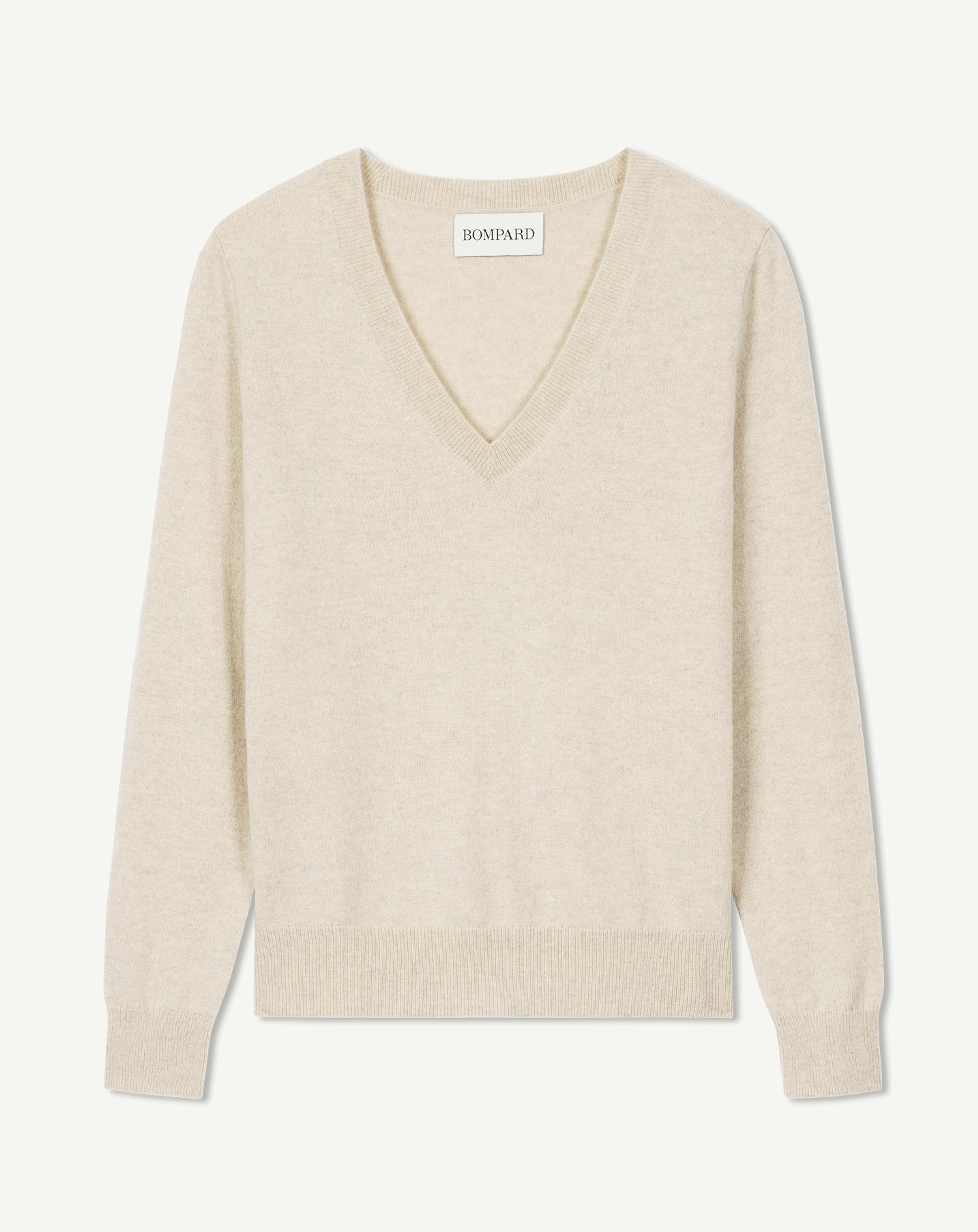 Pull col V classique en Cachemire Femme avoine Eric Bompard