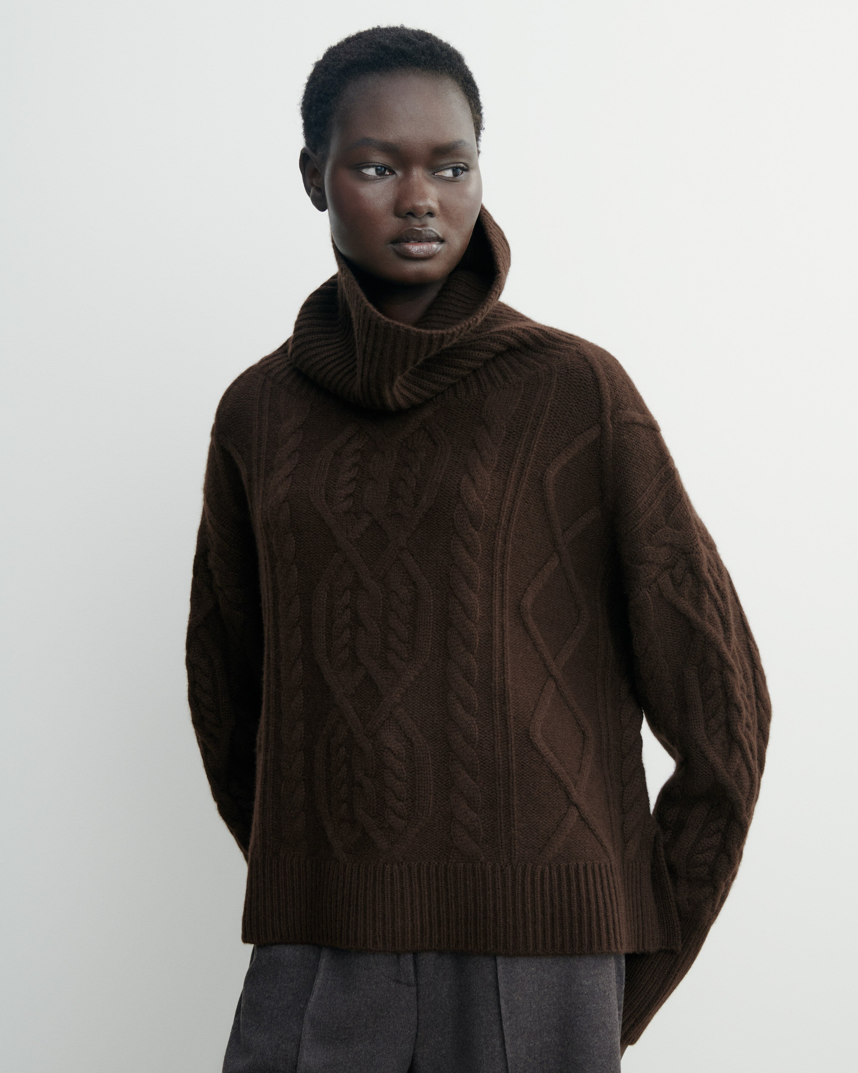 Cables turtleneck pullover in Cashmere Women chocolate | Eric Bompard