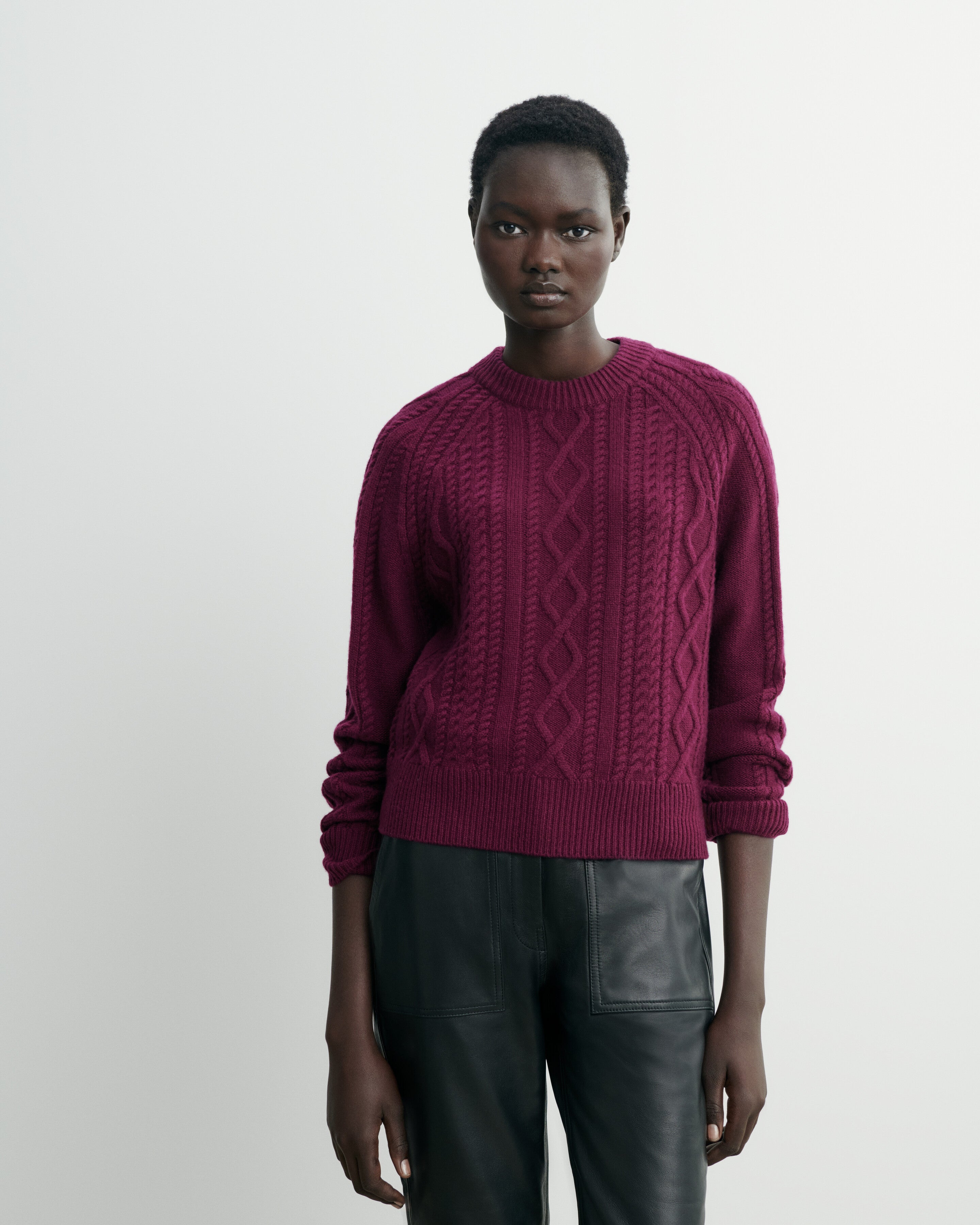 Pull col rond à torsades en Cachemire Femme prune damas Eric Bompard