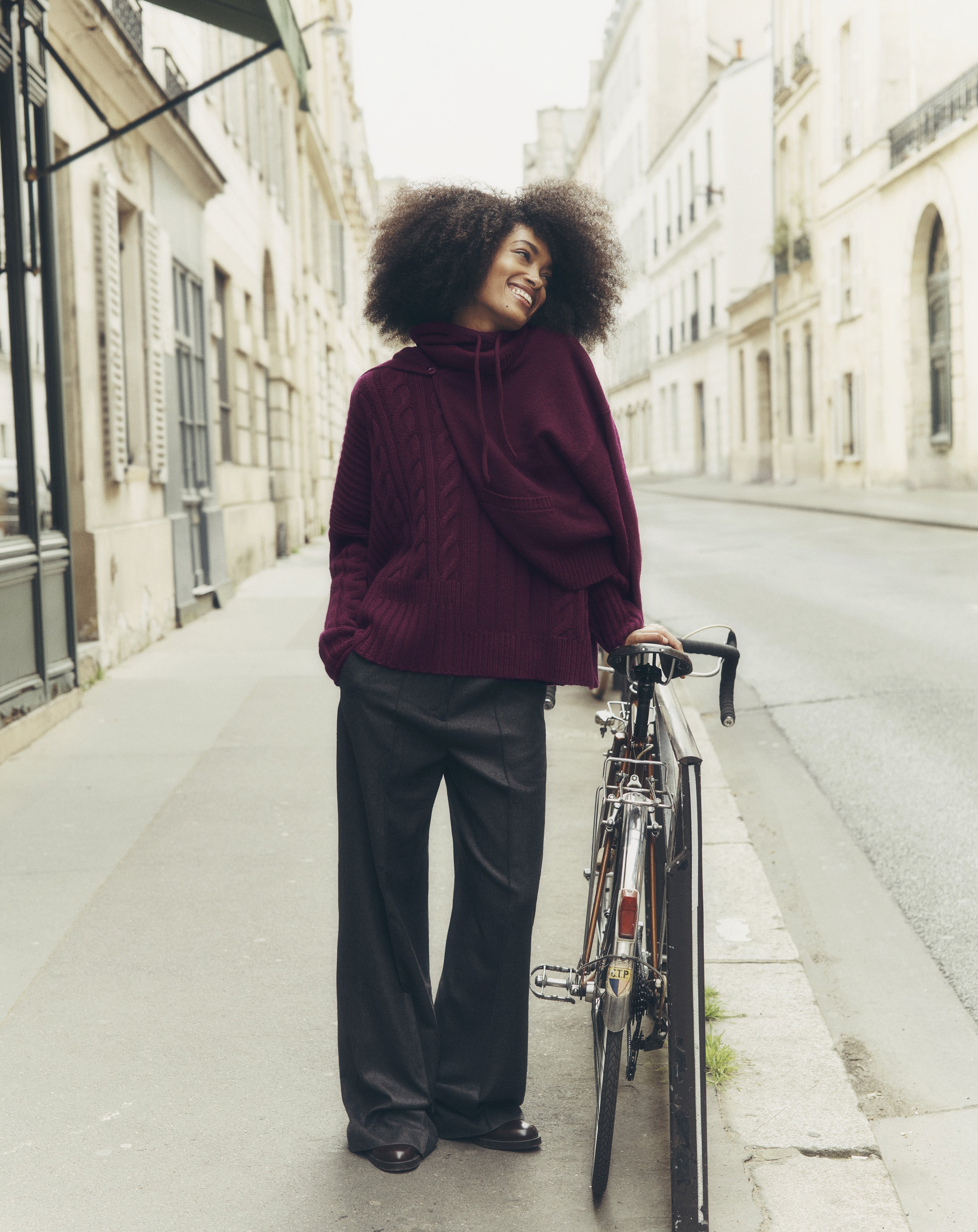 Cables high neck pullover in Cashmere Women damask plum | Eric Bompard