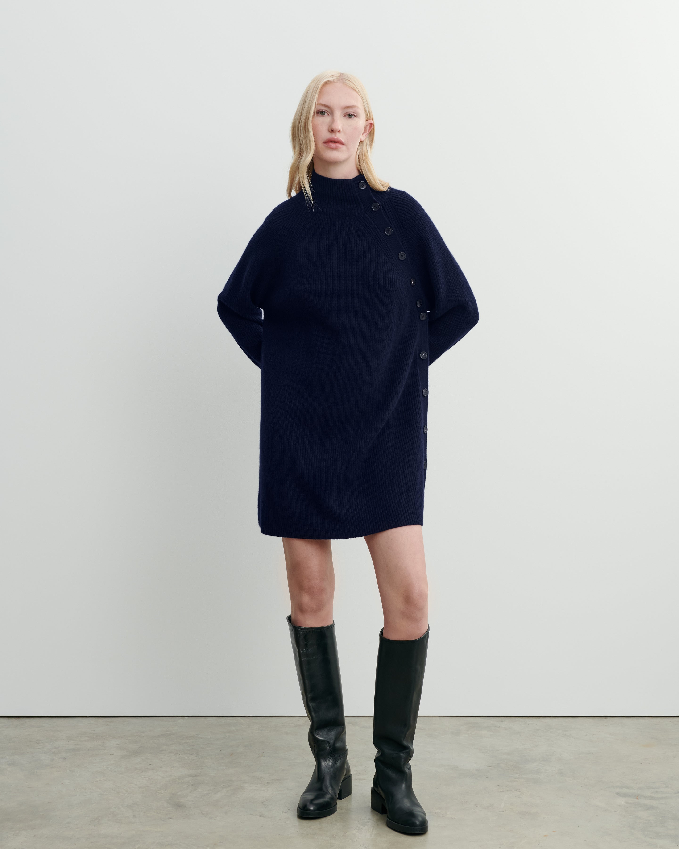 Buttoned ribbed dress in Cashmere Women navy blue Eric Bompard