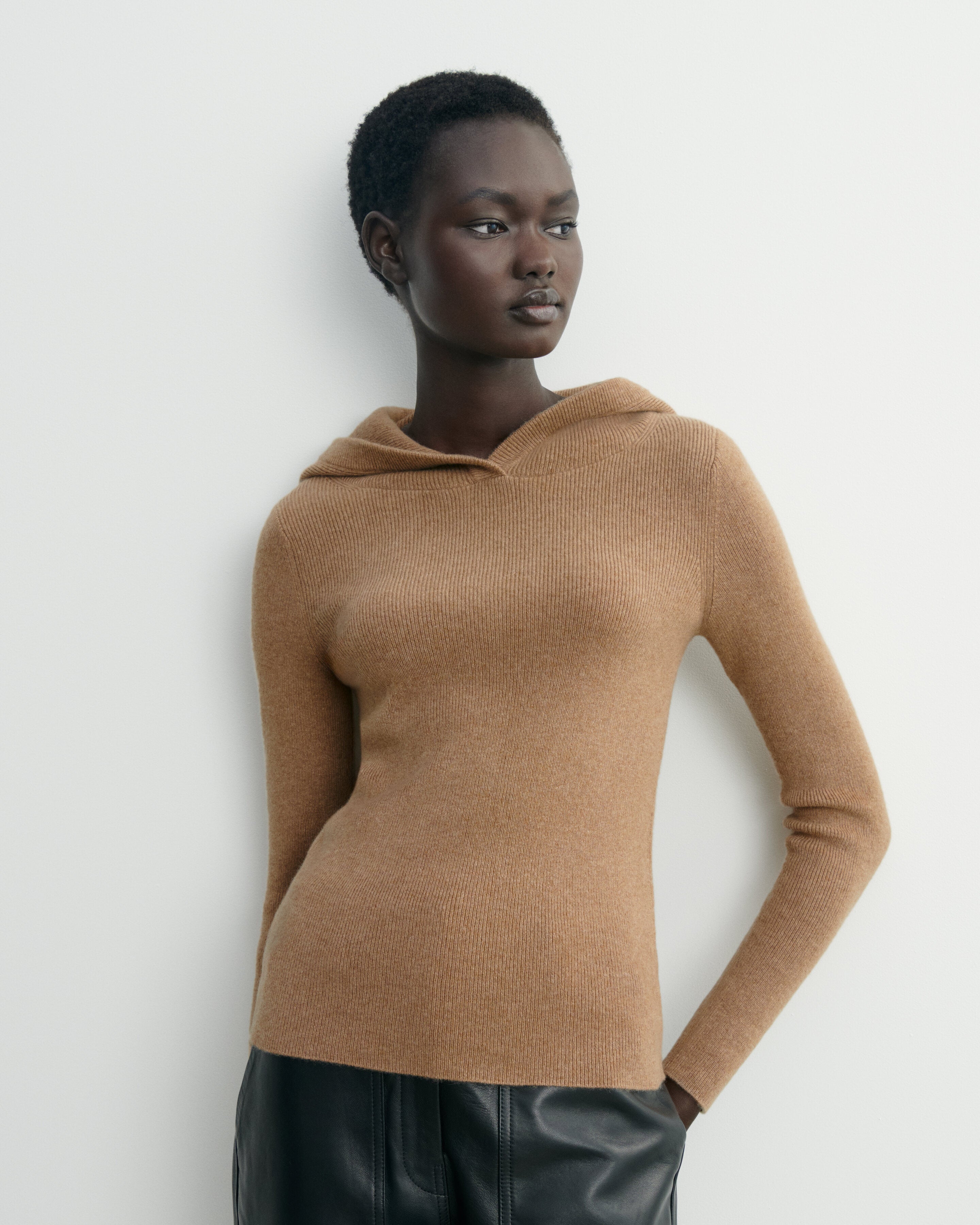 Pull à capuche maille unie en Cachemire Femme caramel Eric Bompard