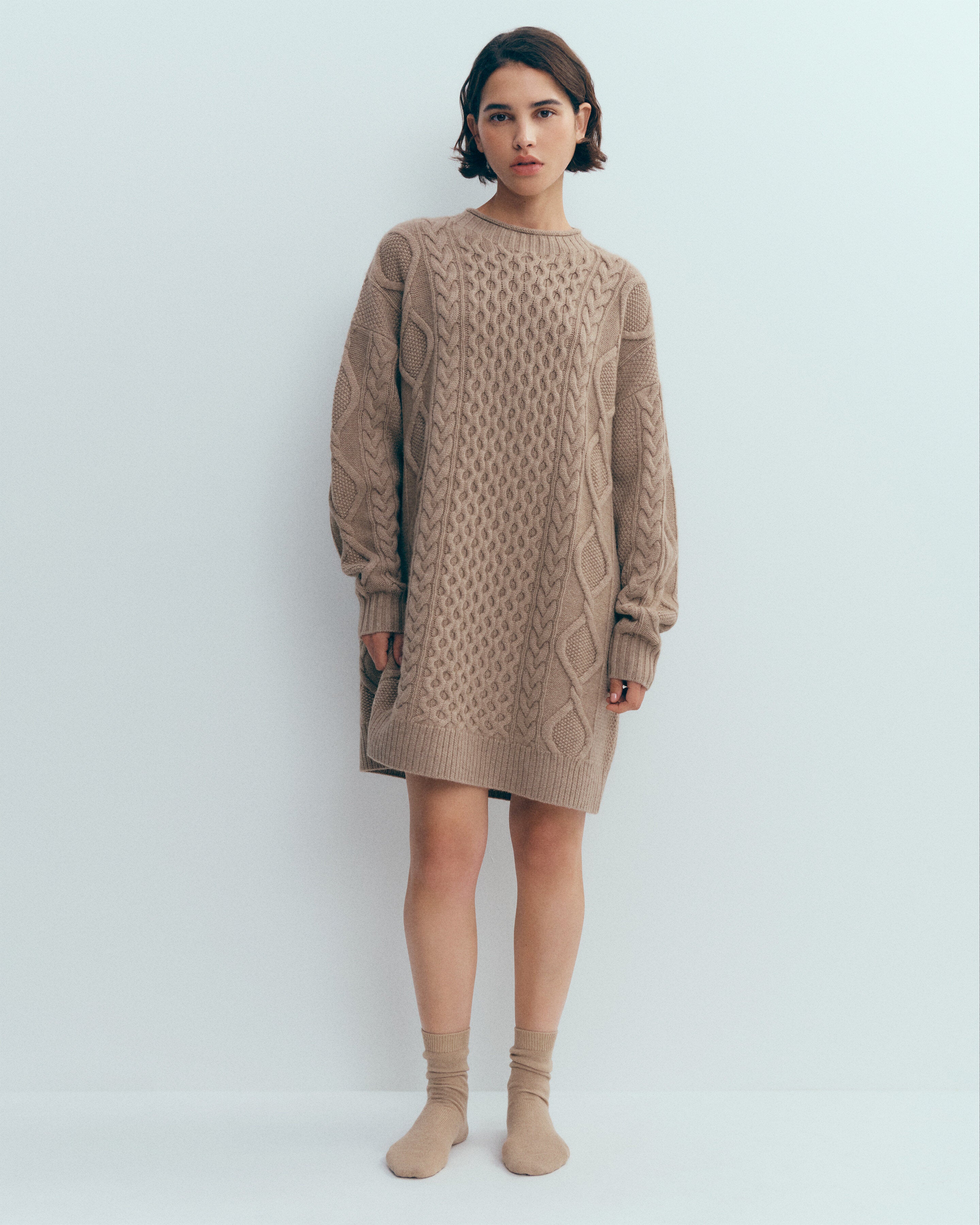 Cables sweater dress in Cashmere Women greige | Eric Bompard Cables sweater dress in Cashmere Women greige | Eric Bompard