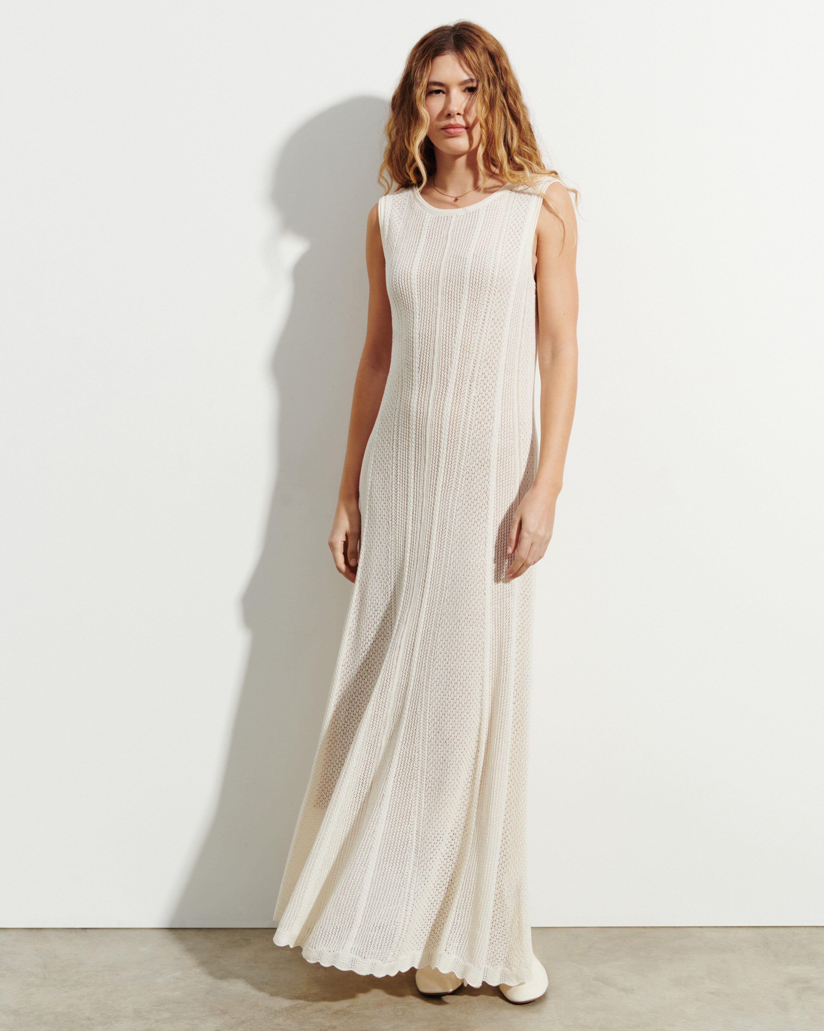 Pointelle long dress in Cashmere, Silk Women autumn white | Eric Bompard Pointelle long dress in Cashmere, Silk Women autumn white | Eric Bompard