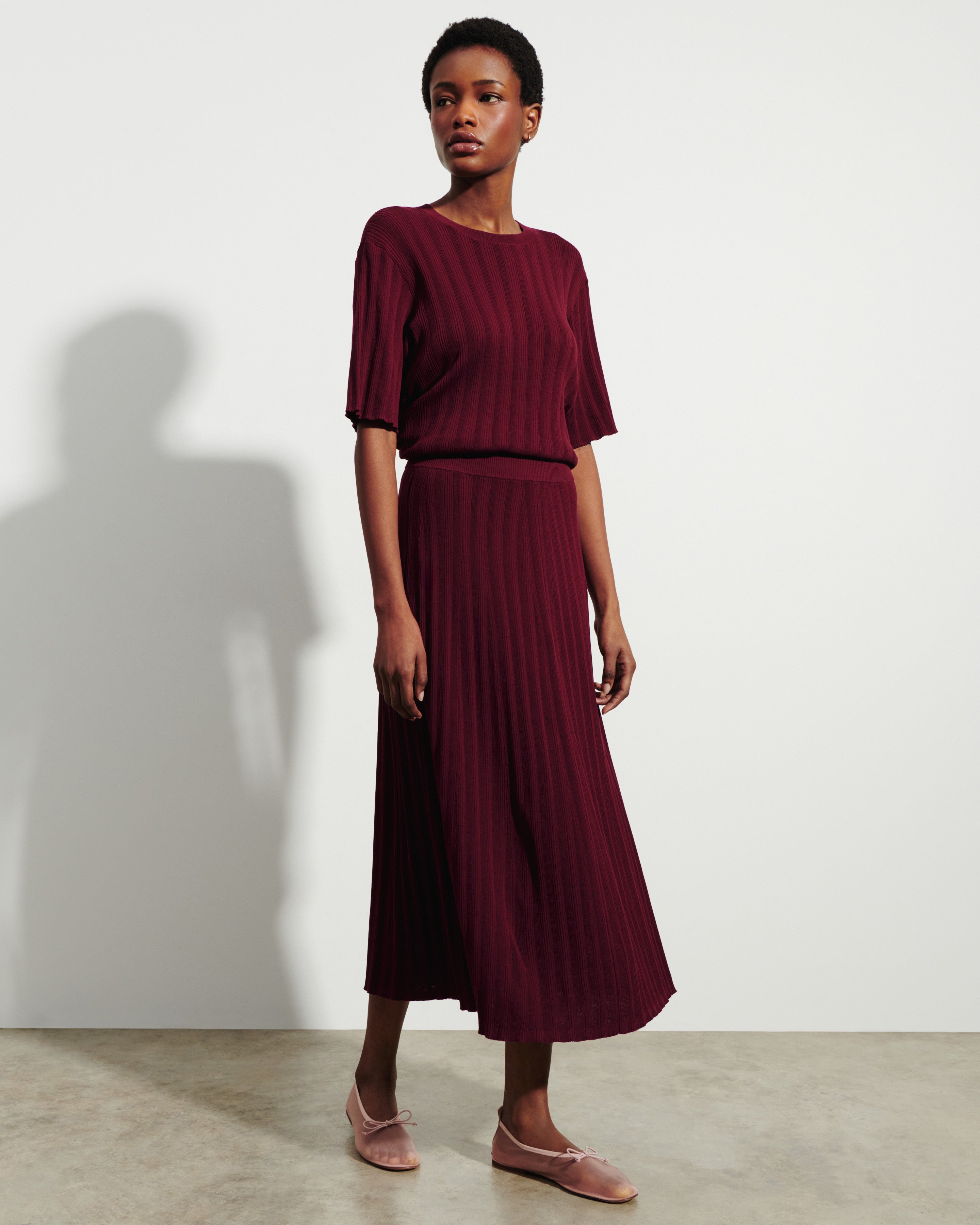 Flared ribbed skirt in Cotton Women oxalis | Eric Bompard
