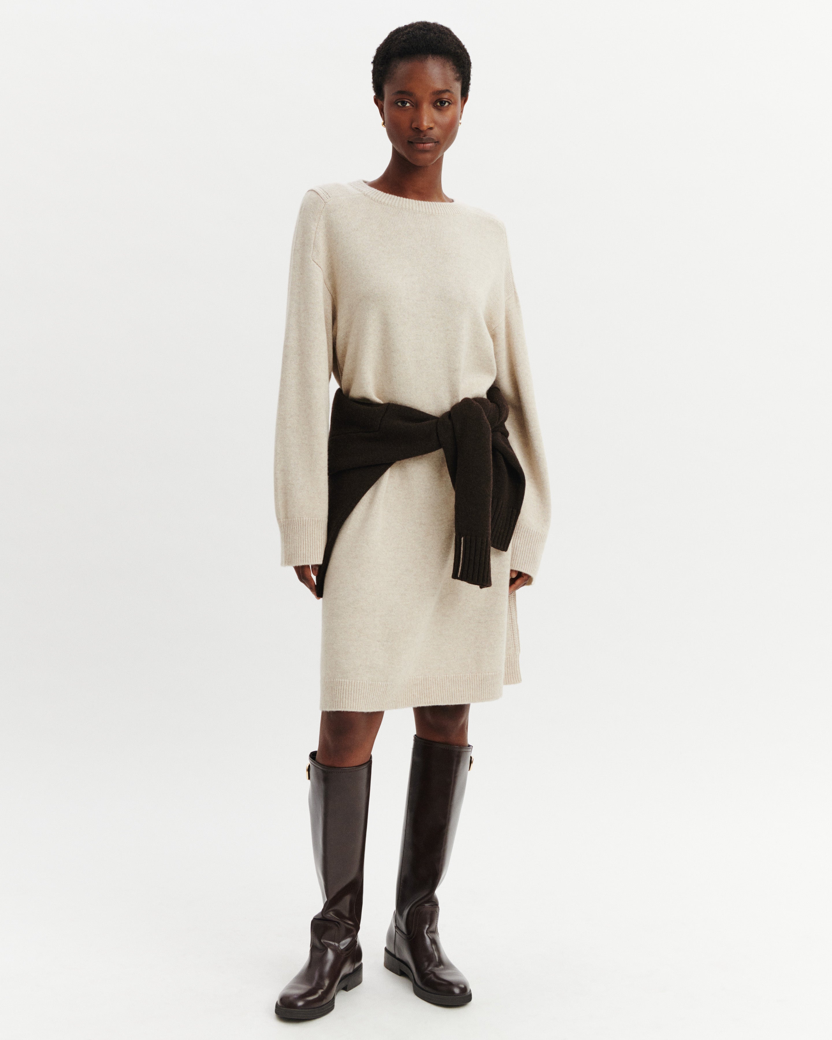 Monogram midi dress in Cashmere, Silk Women oat beige