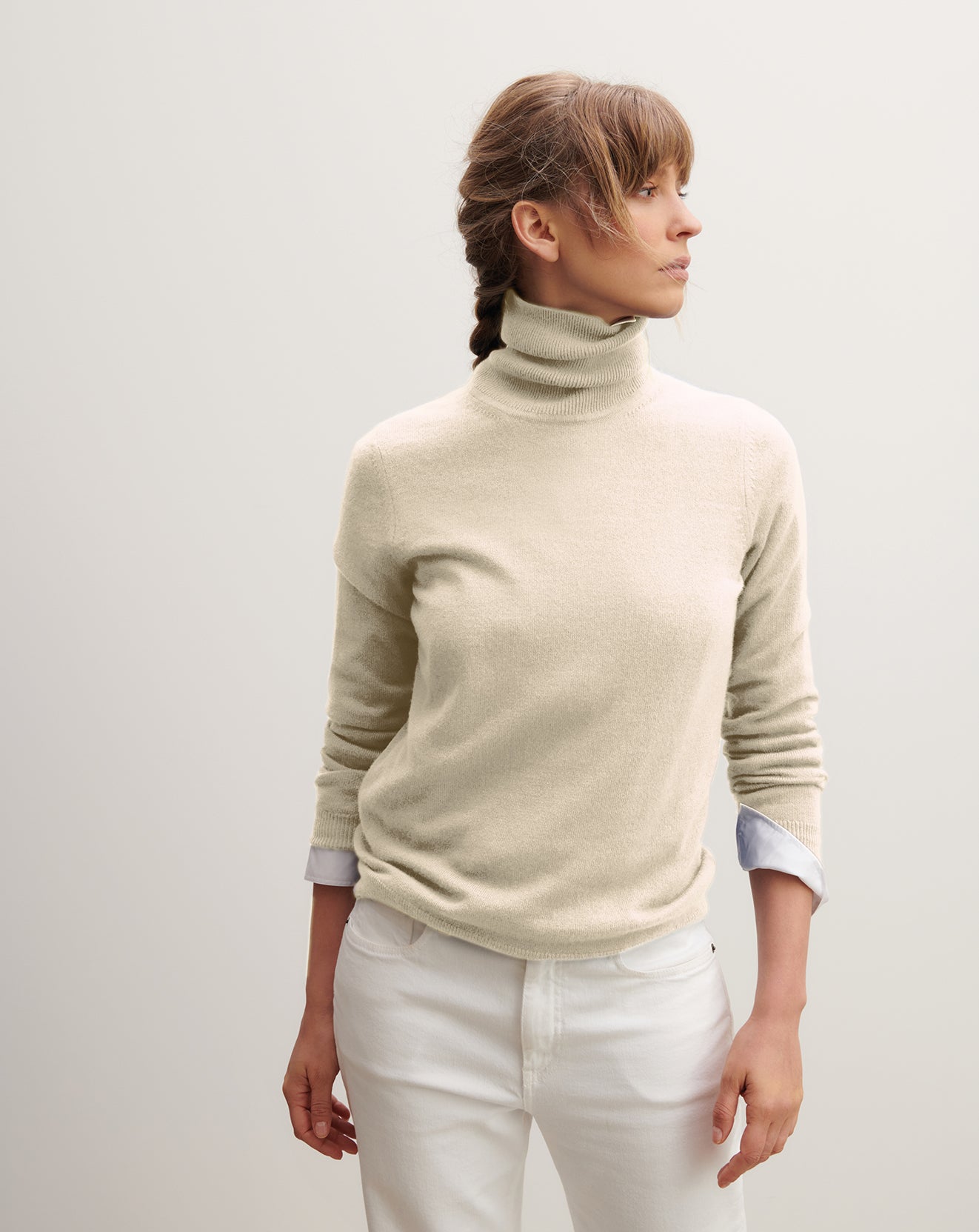 Pull col roulé classique en Cachemire Femme naturel Eric Bompard