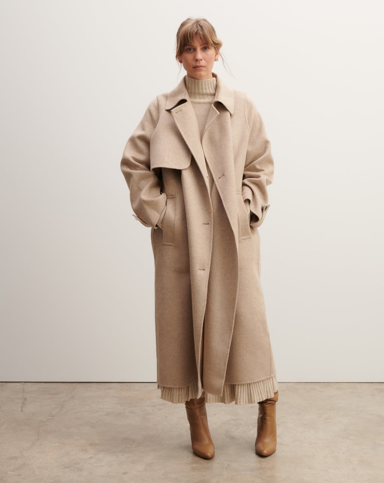 Laine Beige Manteau Laine Oversize Trench Laine Femme Blouson Long