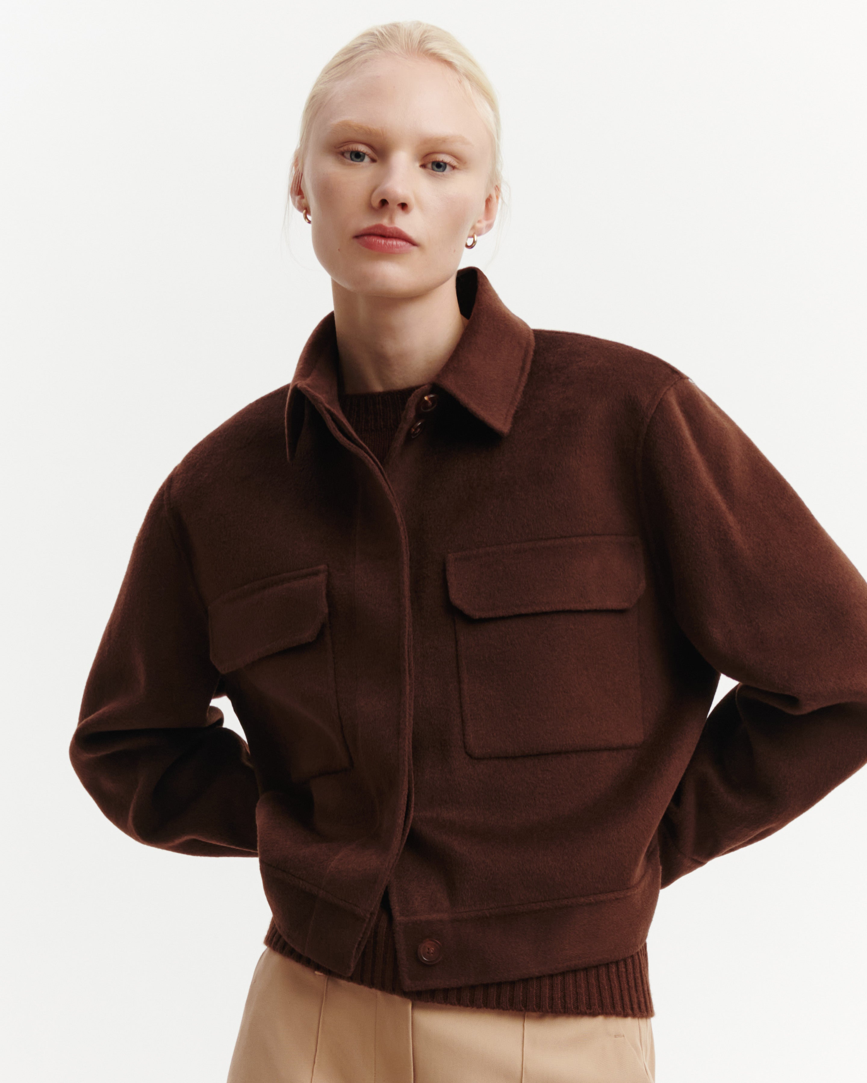 Double-sided jacket with pockets in Wool, Cashmere Women coffee