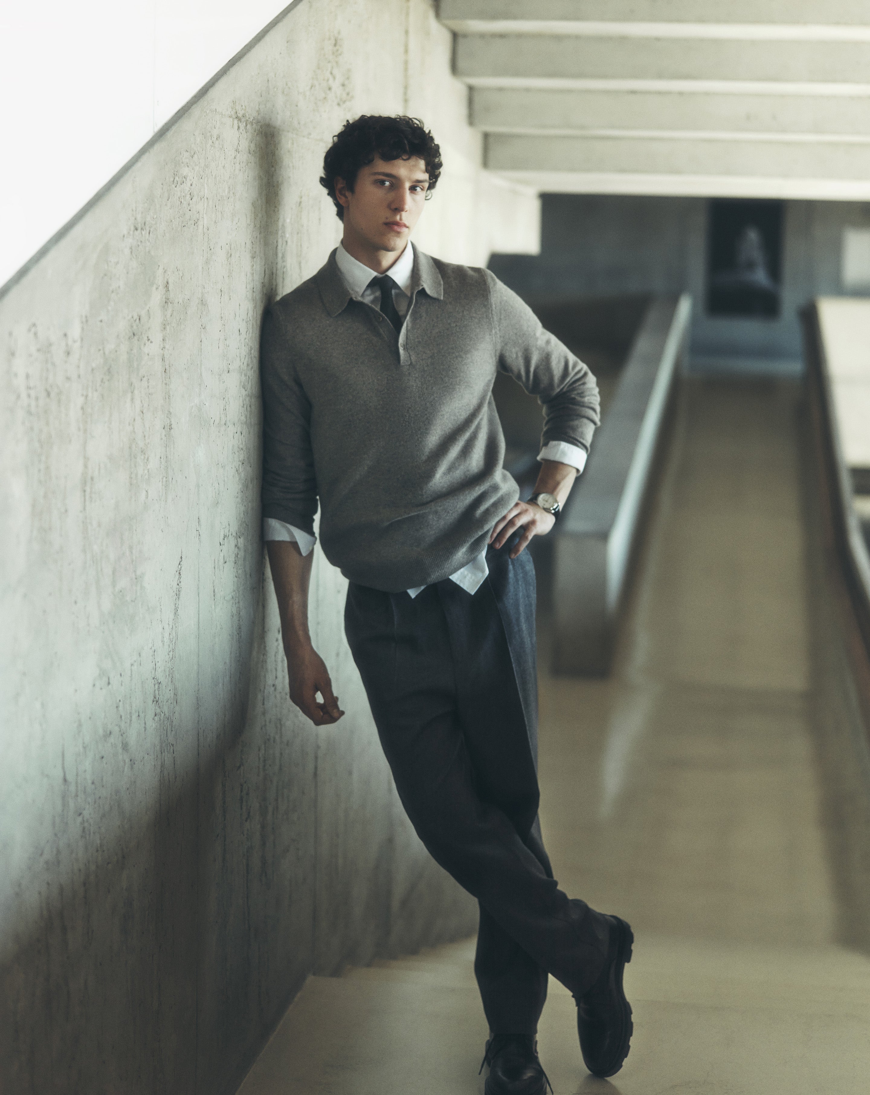 Polo manches longues en Cachemire Homme gris meteorite Eric Bompard