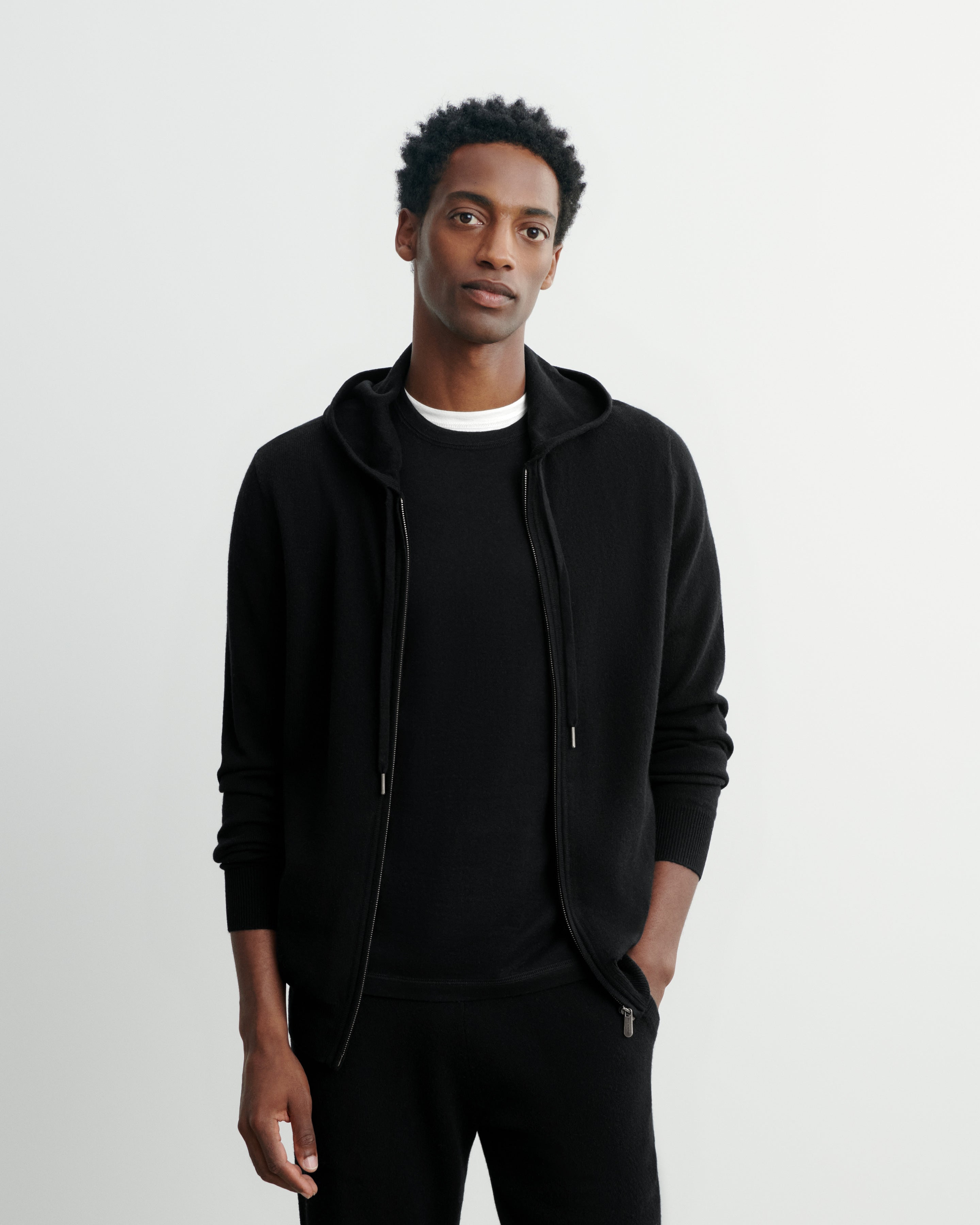 Zip-up hooded pullover in Cachemire Men black Eric Bompard