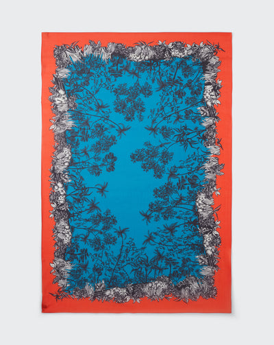 Paréo imprimé en coton et soie-BLEU SYMI/SOLARO-80% coton 20% soie
