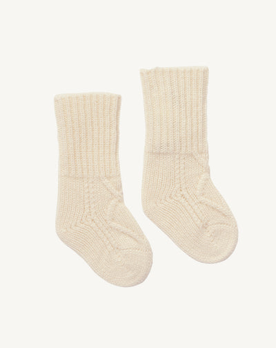 Chaussettes naissance à torsades-ECRU-100% CACHEMIRE