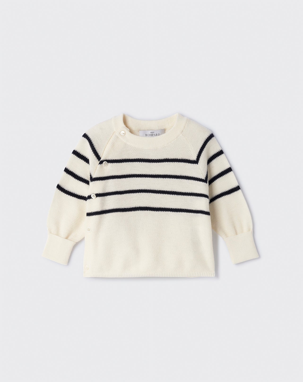 Pull col rond marinière bébé-NATUREL/MARINE-85% pima coton 15% cachemire