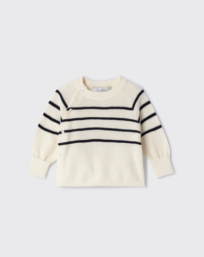 Pull col rond marinière bébé-NATUREL/MARINE-85% pima coton 15% cachemire