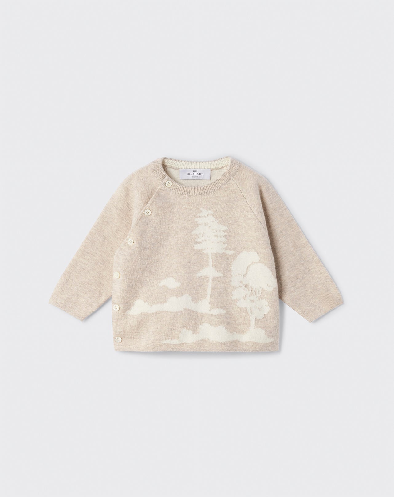 Pull col rond ultrafin bébé-TOURTERELLE/NATUREL-85% PIMA COTON 15% CACHEMIRE