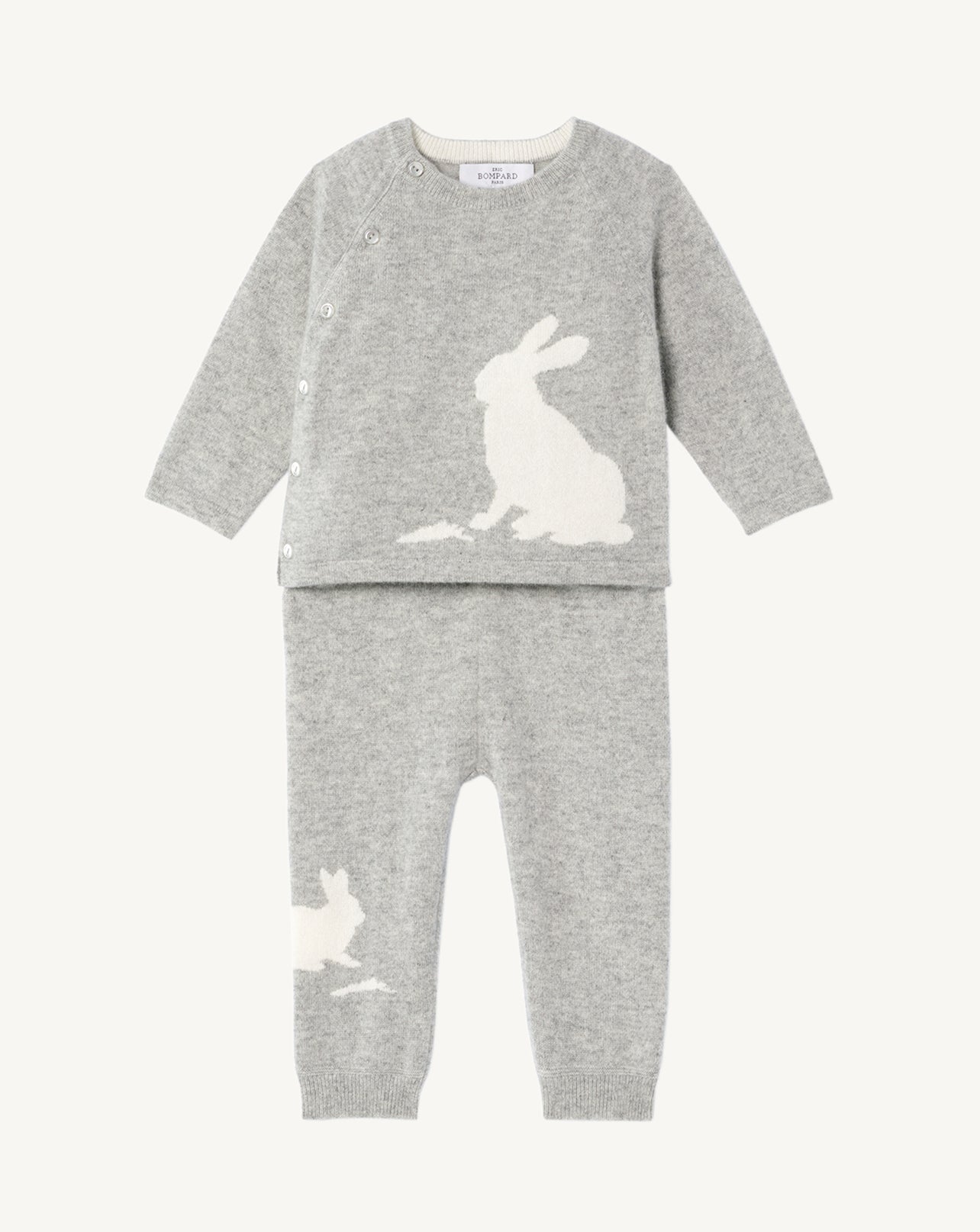 Ensemble bébé jacquard-GRIS ARGENTE/NATUREL-100% cachemire