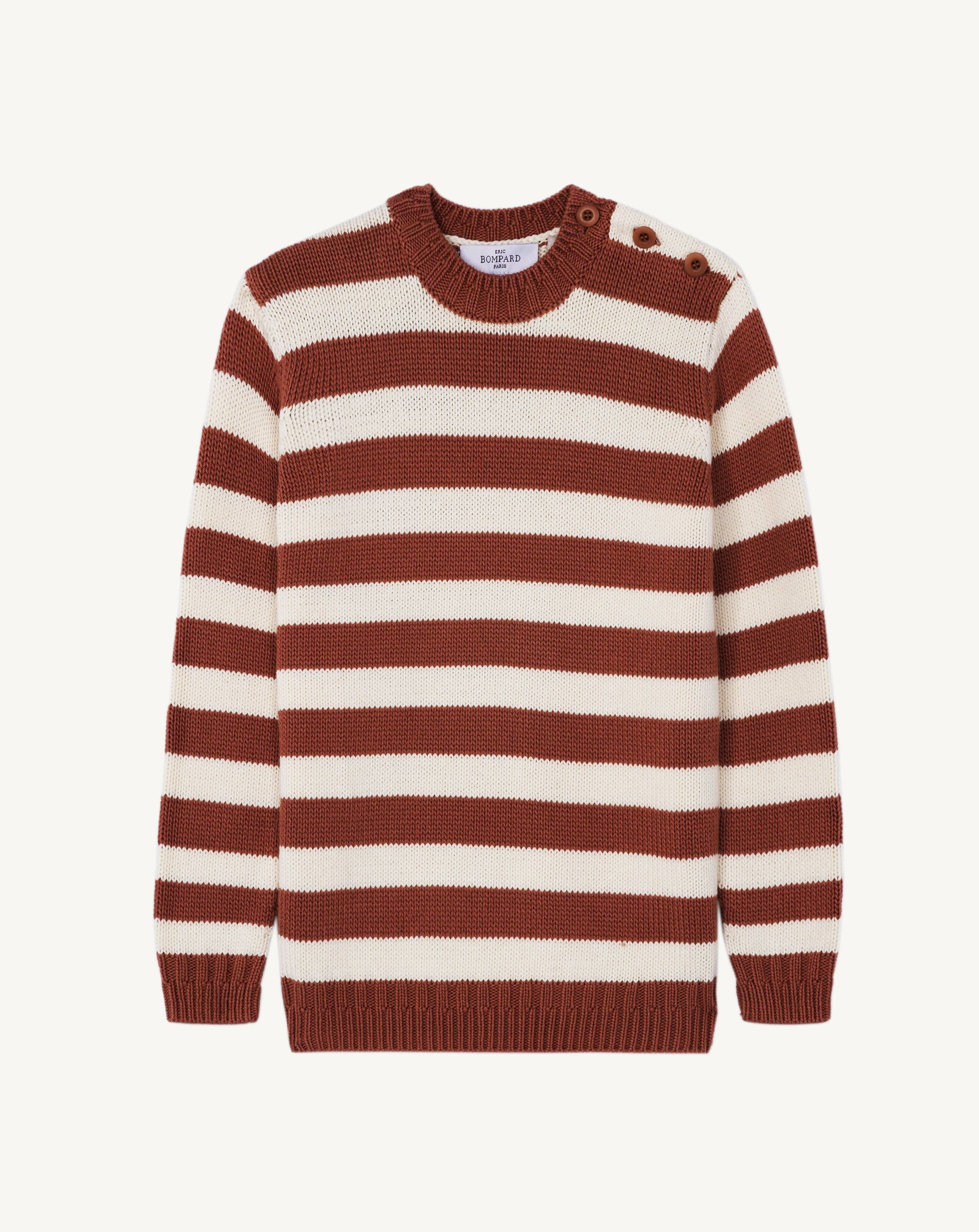 Pull rayé enfant-CARAMEL/NATUREL-85% pima coton 15% cachemire