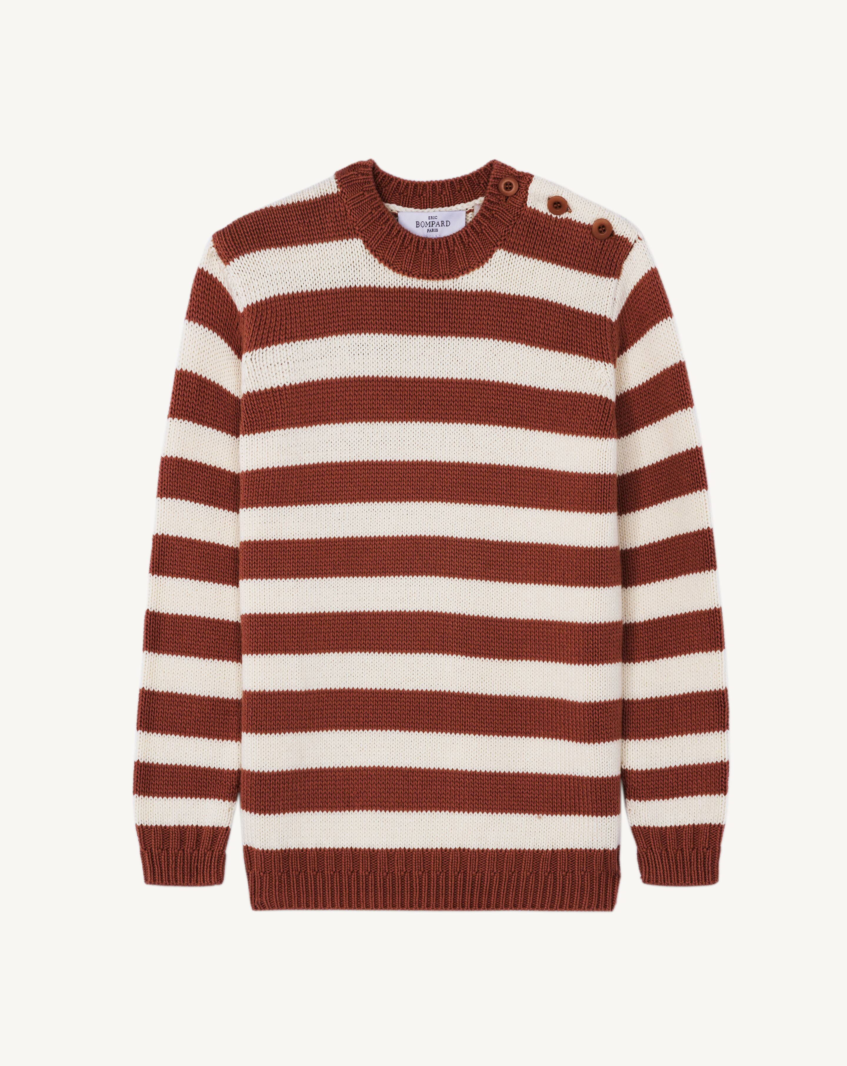 Pull rayé enfant-CARAMEL/NATUREL-85% pima coton 15% cachemire