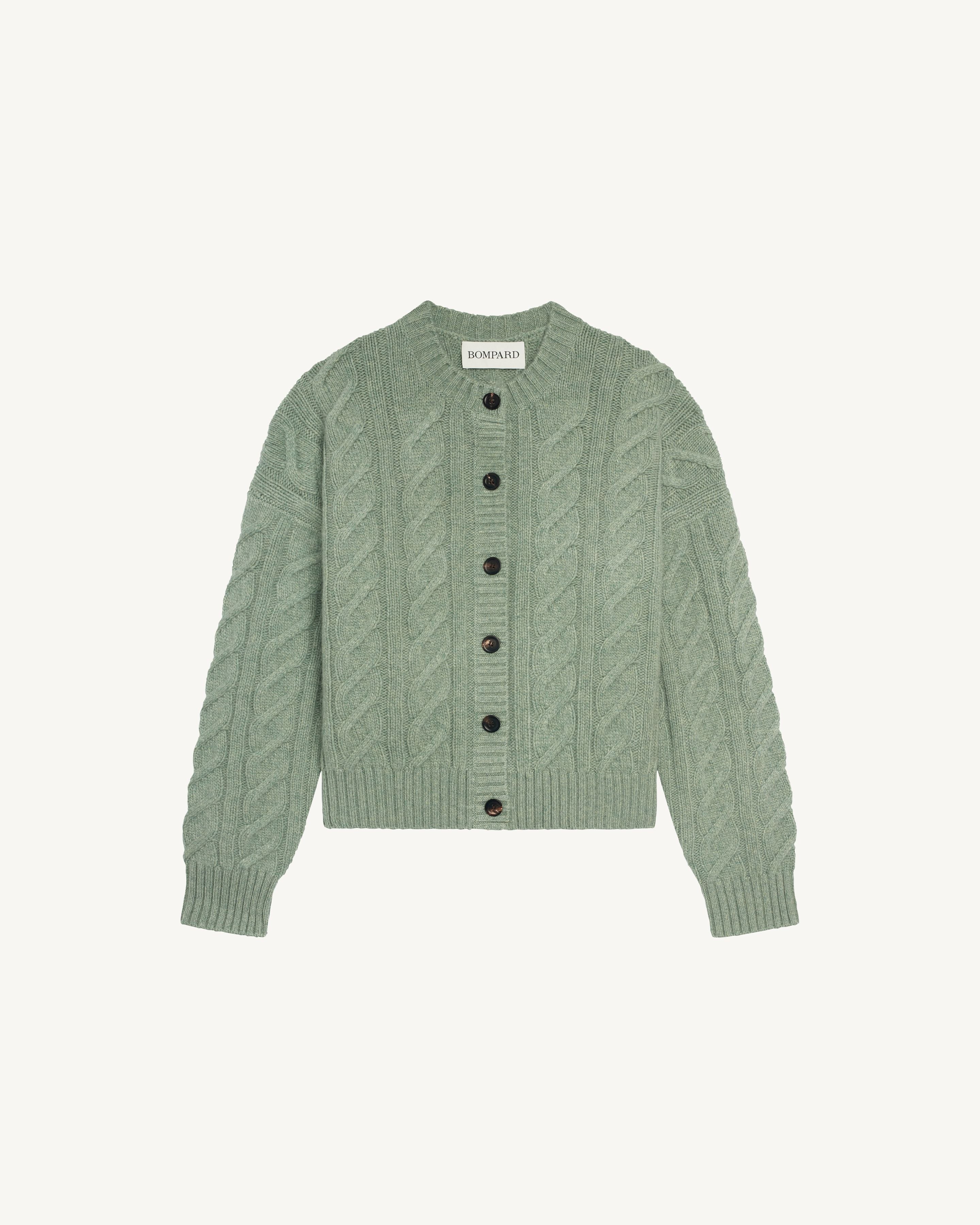 Cardigan torsades enfant-VERT DE GRIS-100% cachemire