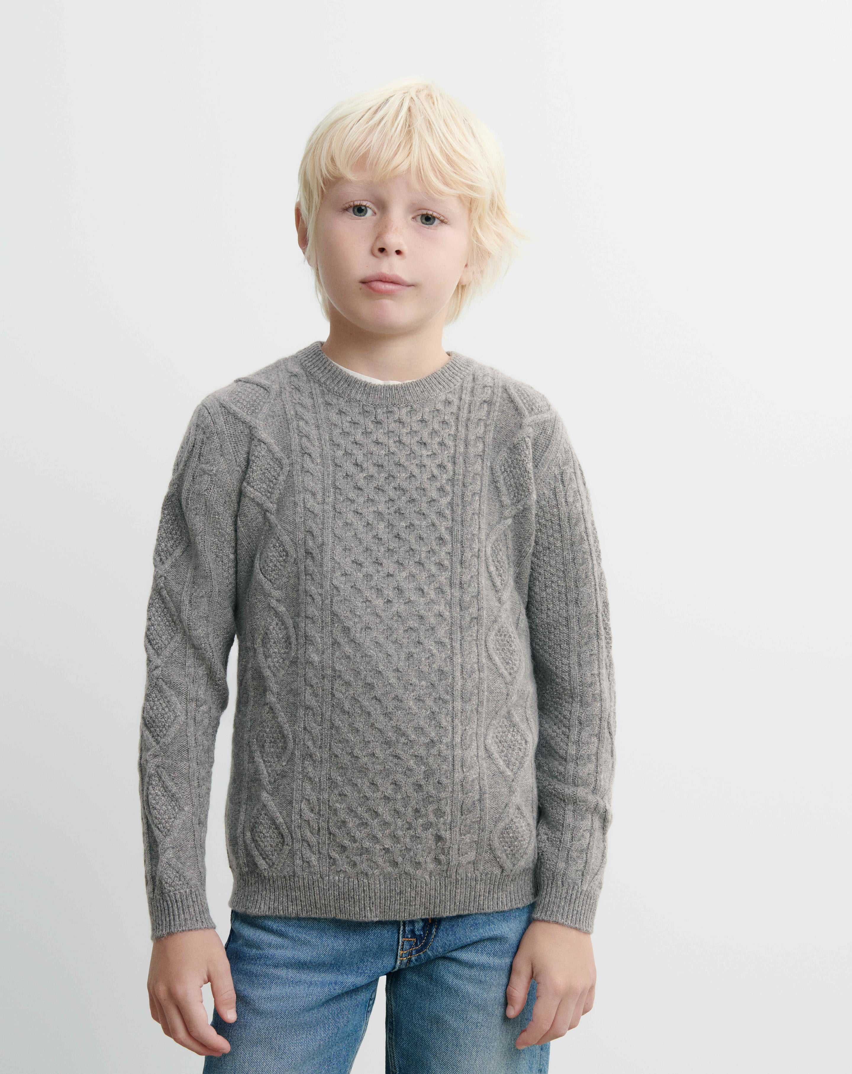 Col rond torsades enfant-GRIS METEORITE-100% cachemire
