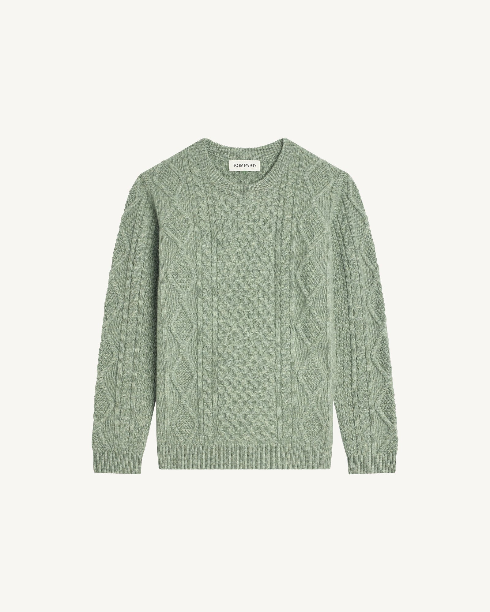 Col rond torsades enfant-VERT DE GRIS-100% cachemire
