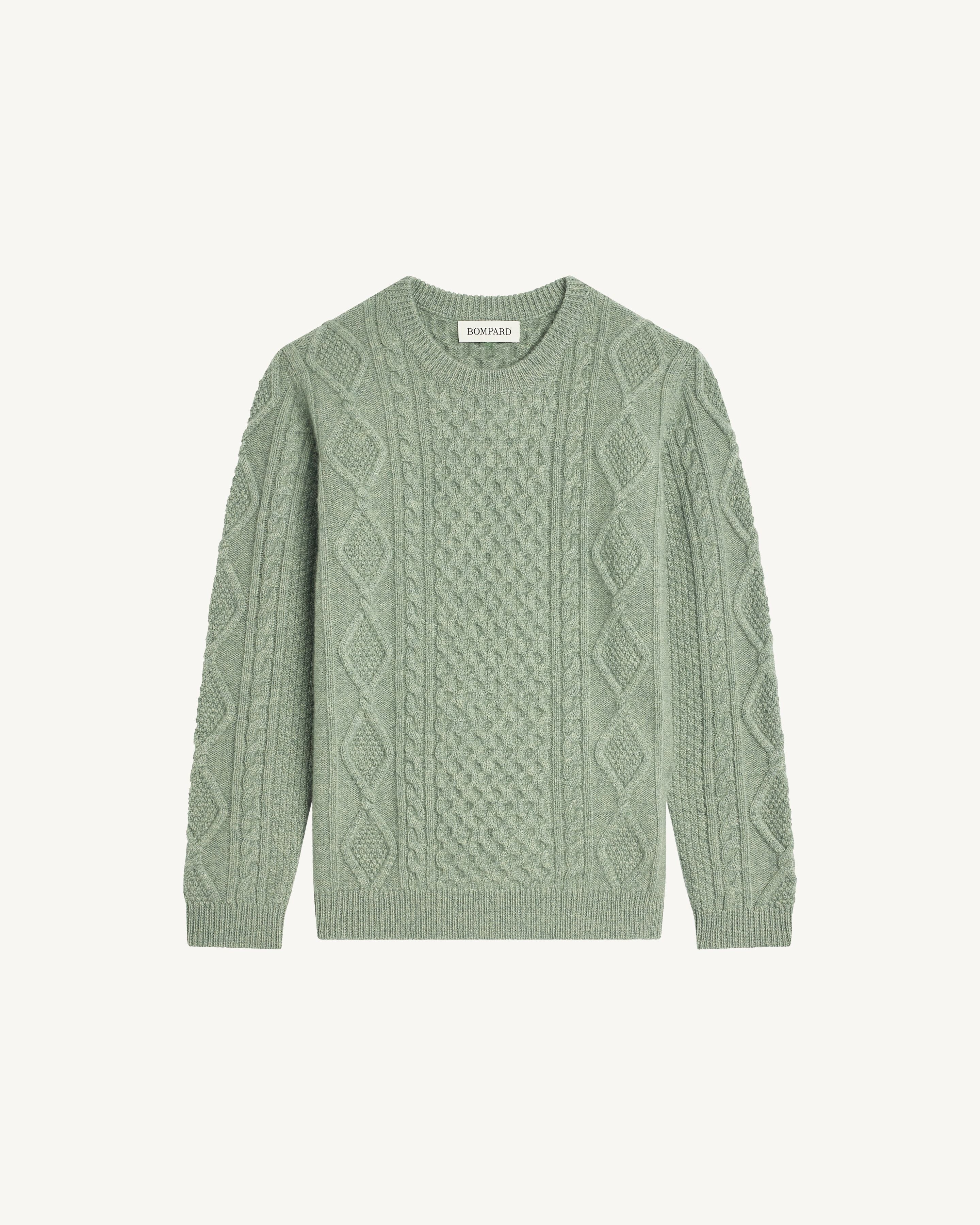 Col rond torsades enfant-VERT DE GRIS-100% cachemire