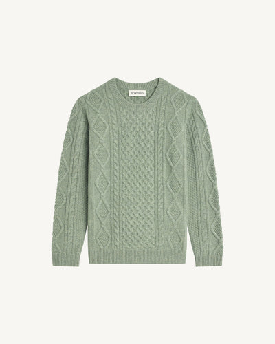 Col rond torsades enfant-VERT DE GRIS-100% cachemire