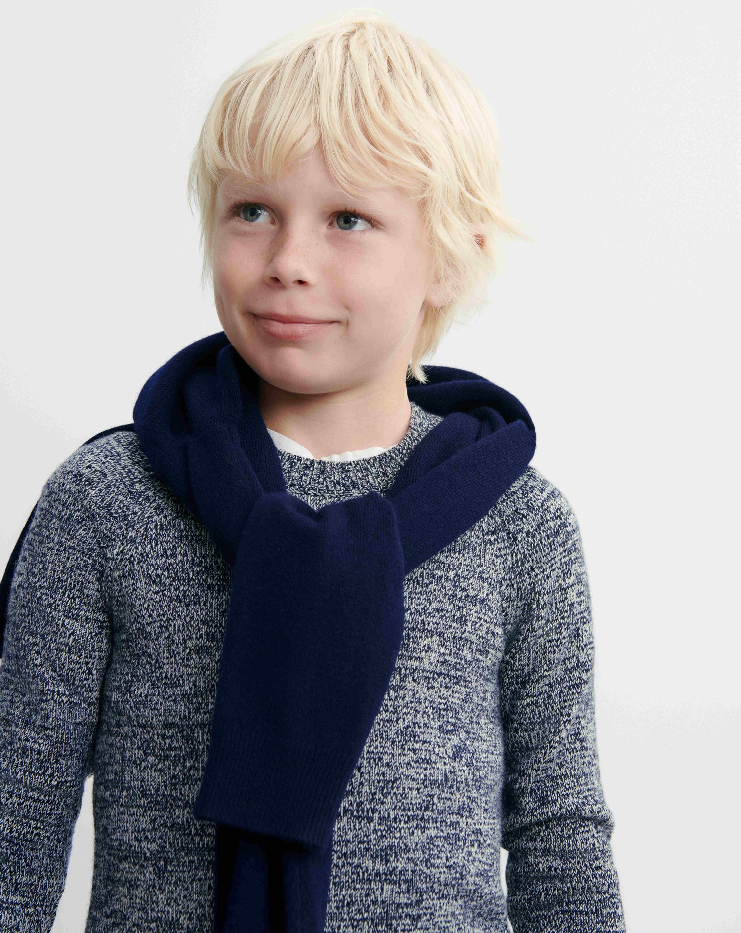 Col rond mouliné enfant-MARINE/NATUREL-50% cachemire 50% laine
