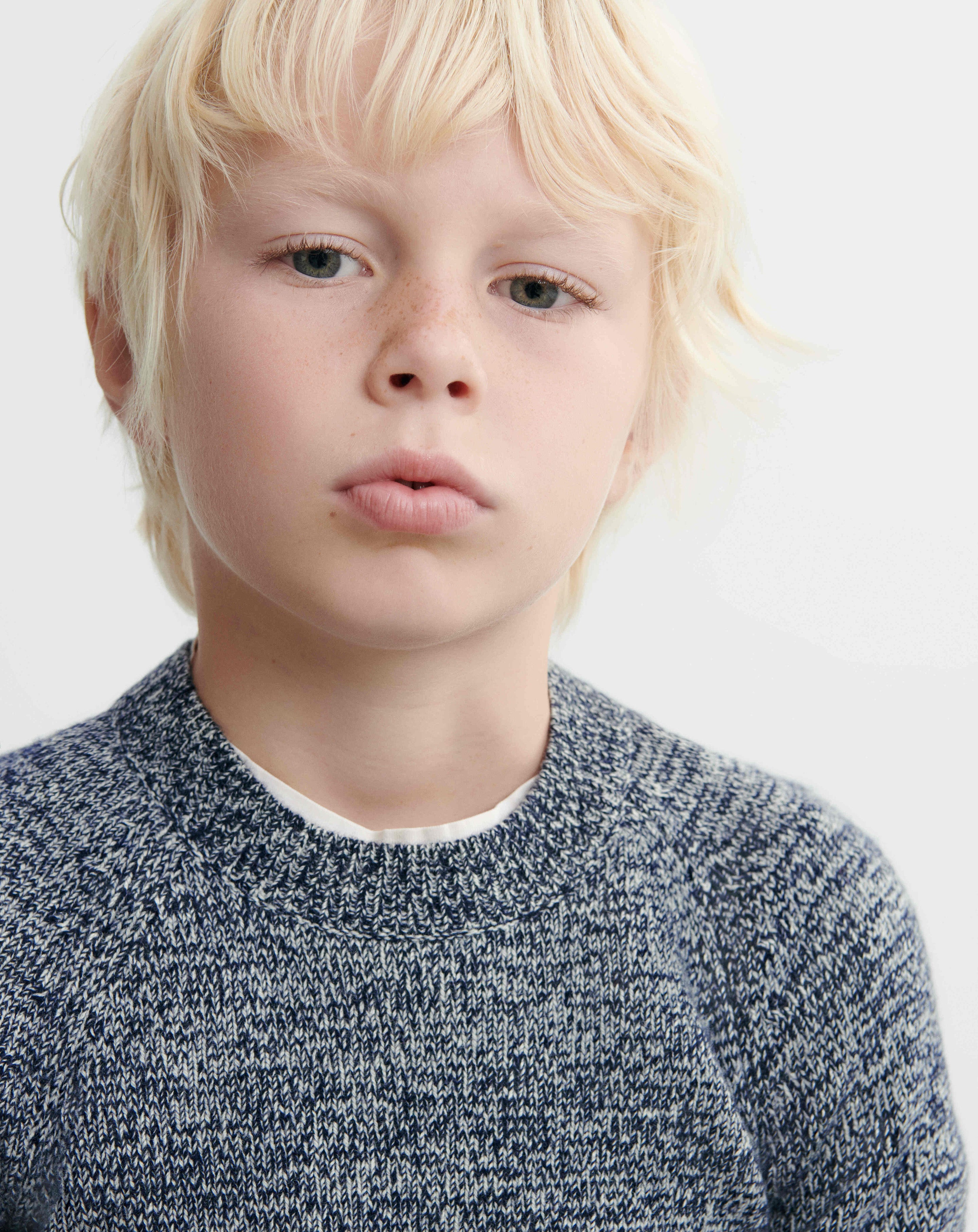 Col rond mouliné enfant-MARINE/NATUREL-50% cachemire 50% laine