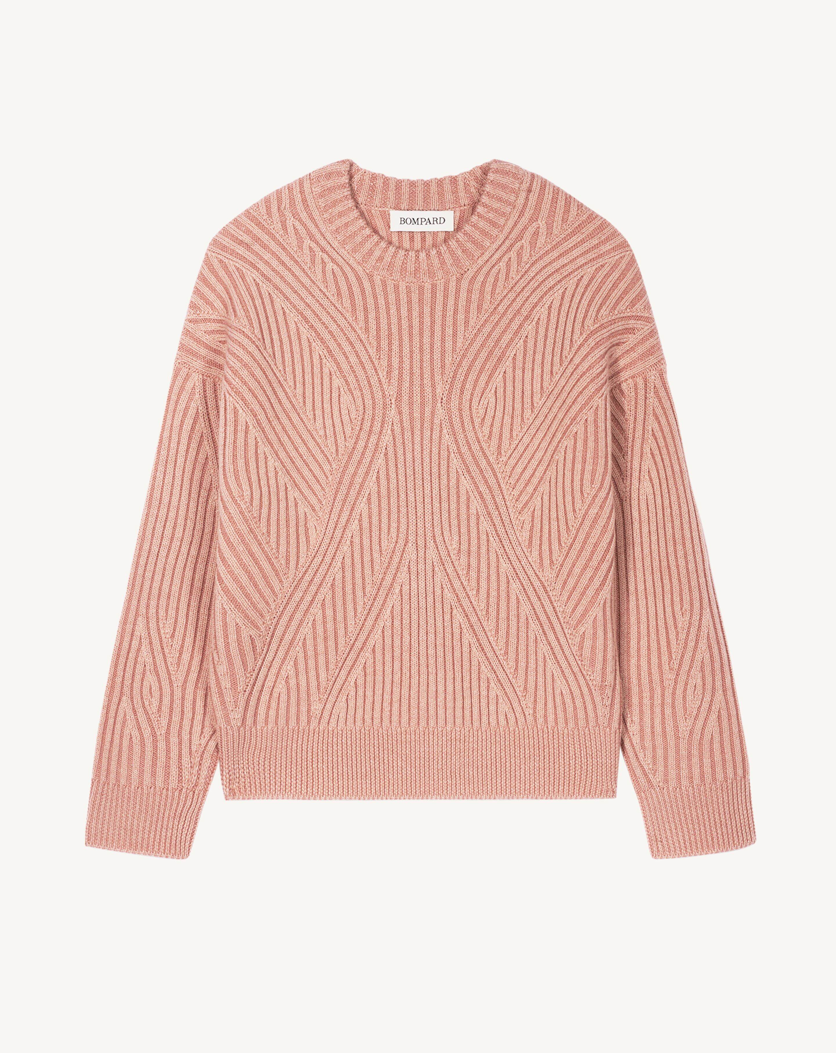 Pull col rond à côtes enfant-ROSE EDEN-95% laine 5% cachemire