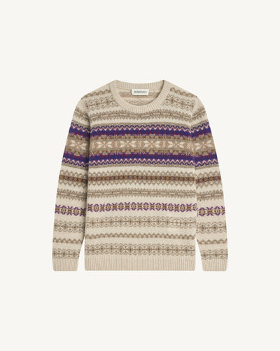 Col rond fairisle enfant-AVOINE/ULTRAVIOLET-100% cachemire