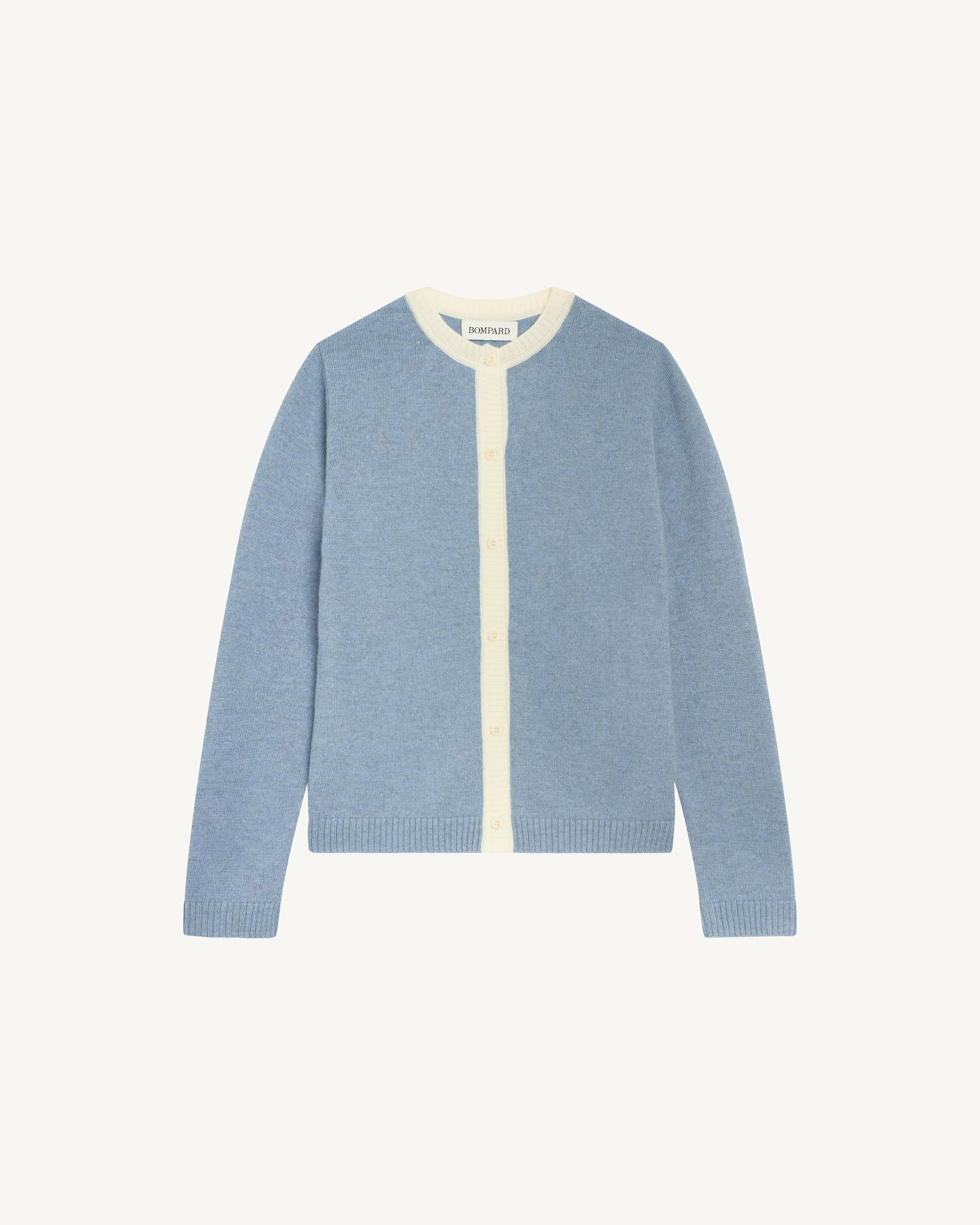 Cardigan contrasté enfant-BLEU GLACIER-100% cachemire