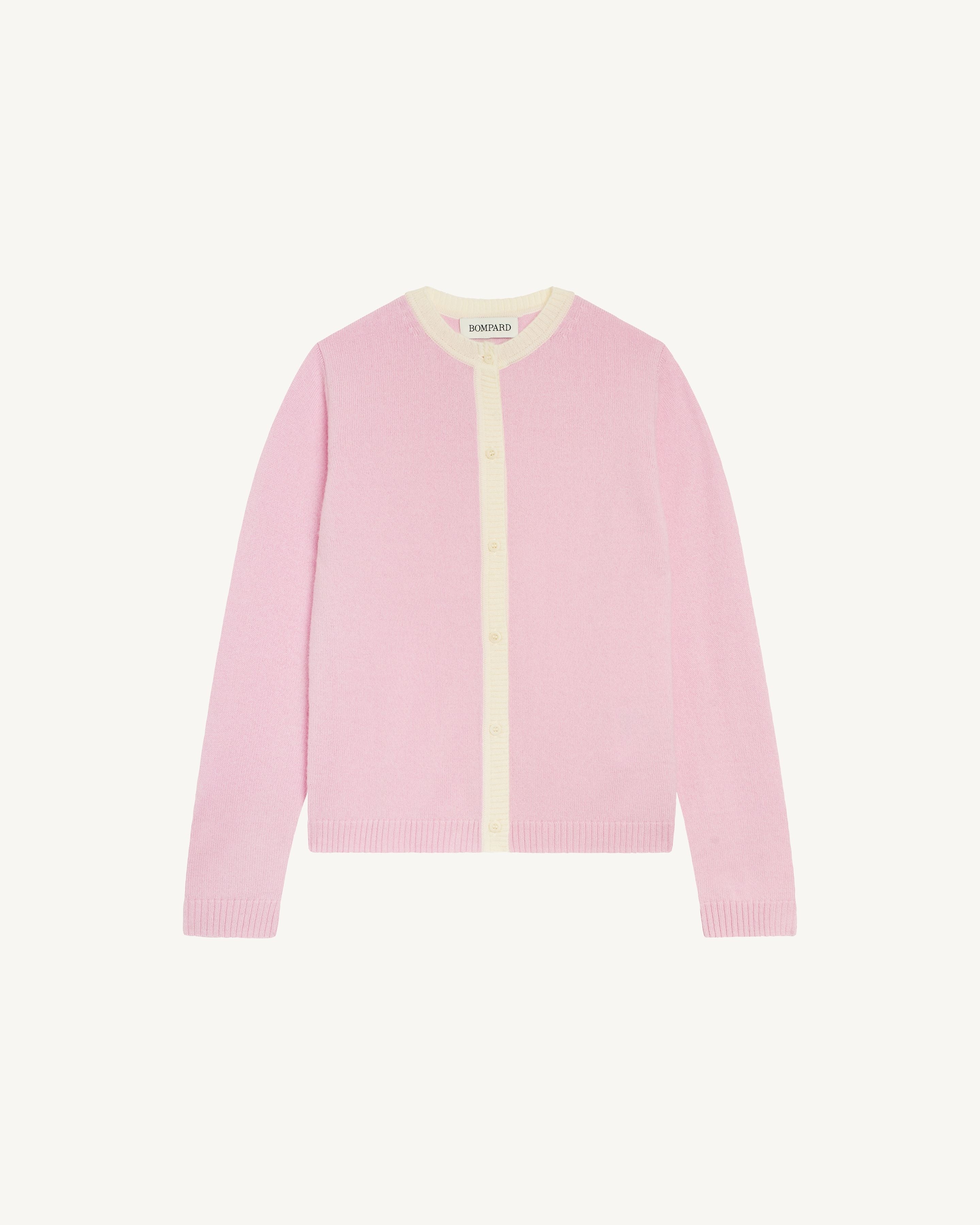 Cardigan contrasté enfant-ROSE QUARTZ-100% cachemire