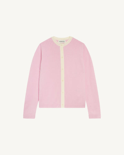 Cardigan contrasté enfant-ROSE QUARTZ-100% cachemire