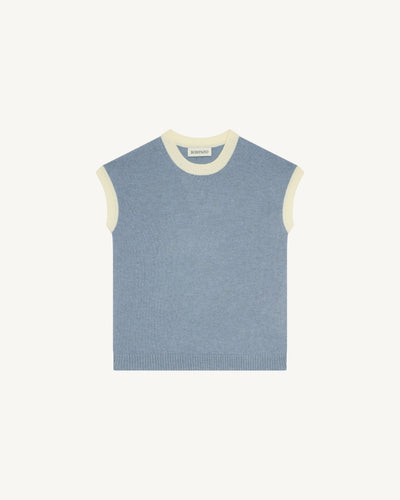 Col rond sans manches enfant-BLEU GLACIER-100% cachemire