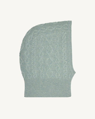 Cagoule à torsades enfant-VERT DE GRIS-100% cachemire