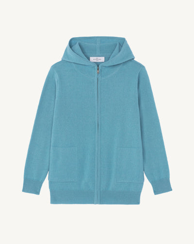 Hoodie enfant-BLEU HERON-100% cachemire