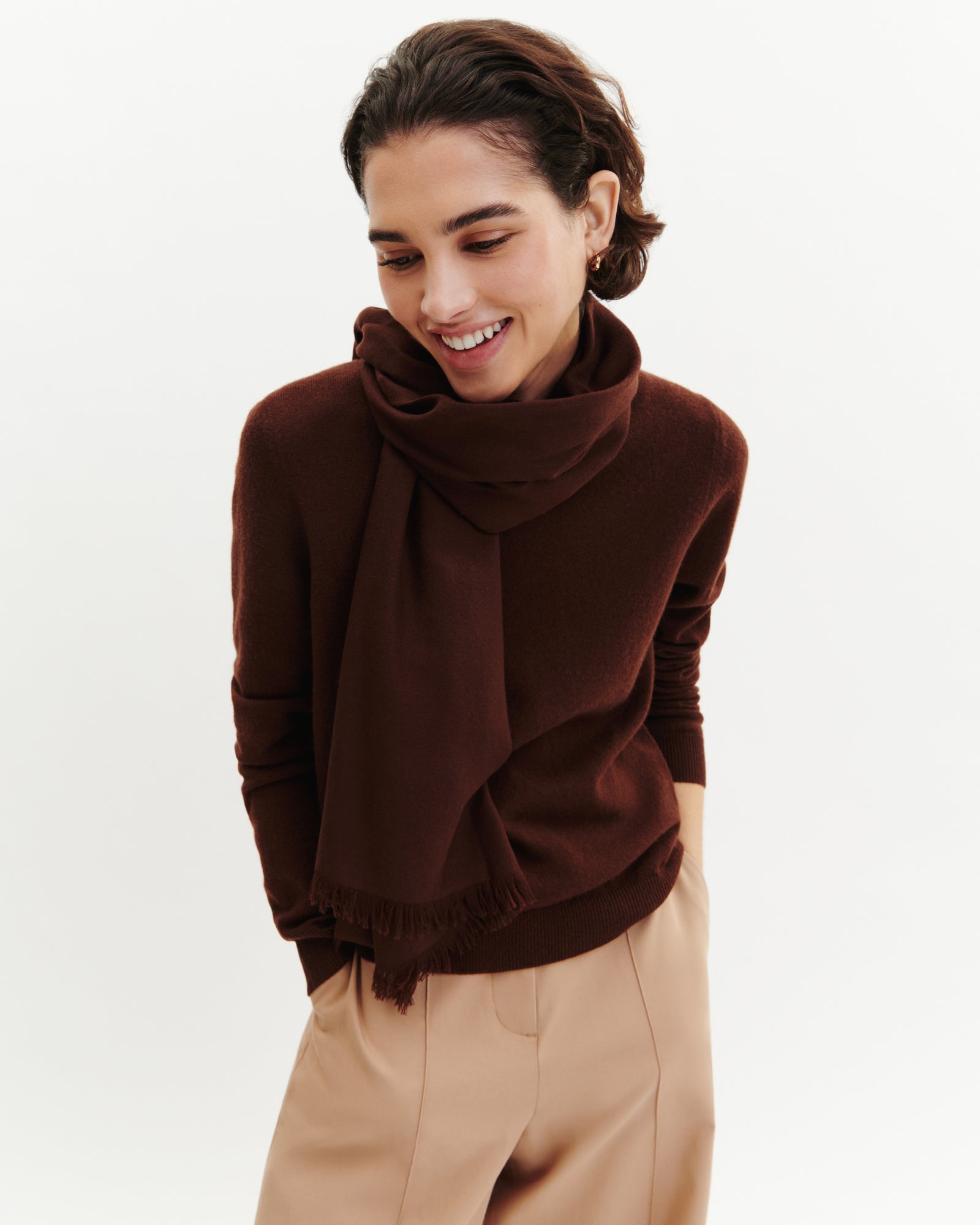 Petite étole en voile-CAFE-100% cachemire