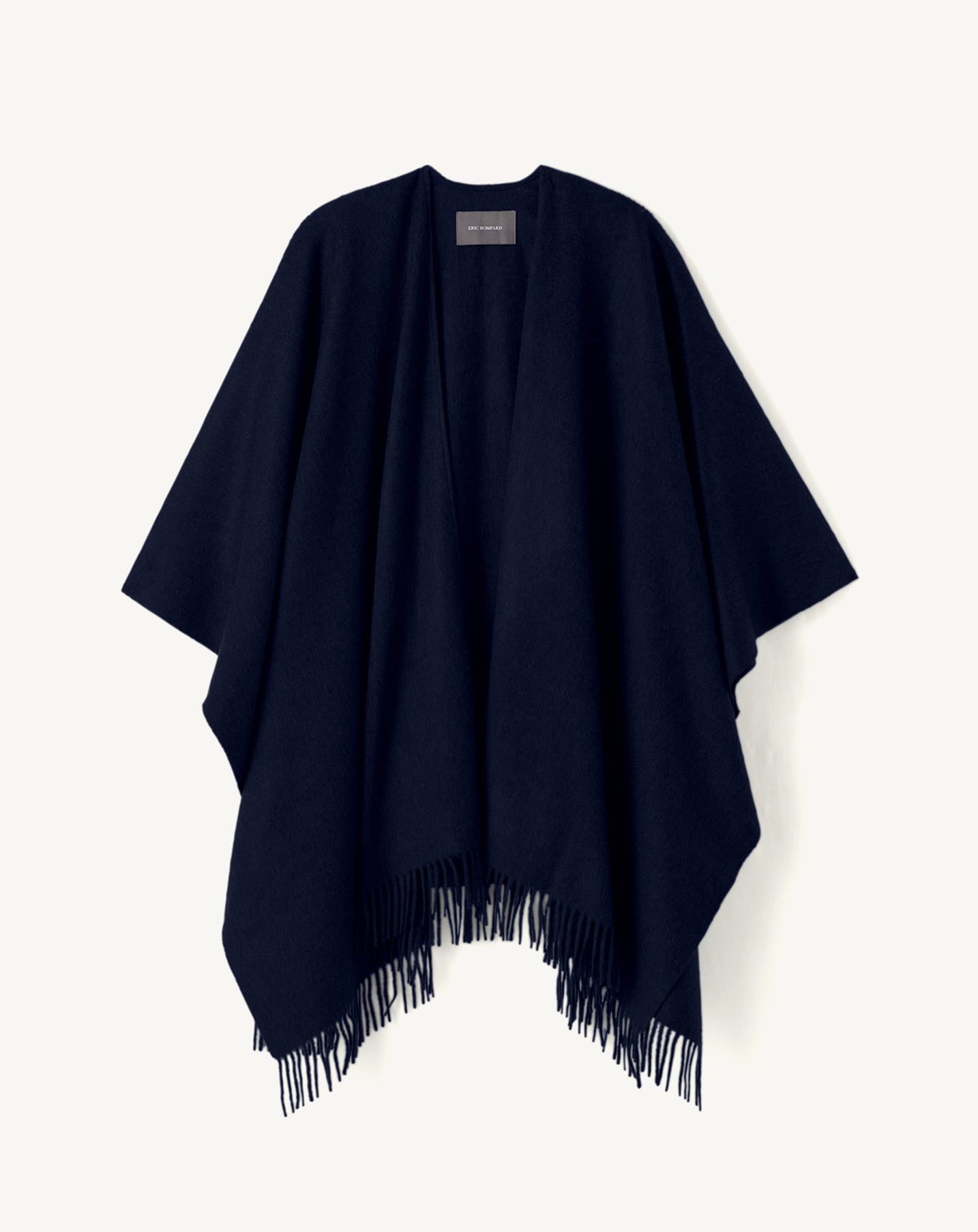 Poncho tissé à franges-MARINE-100% cachemire