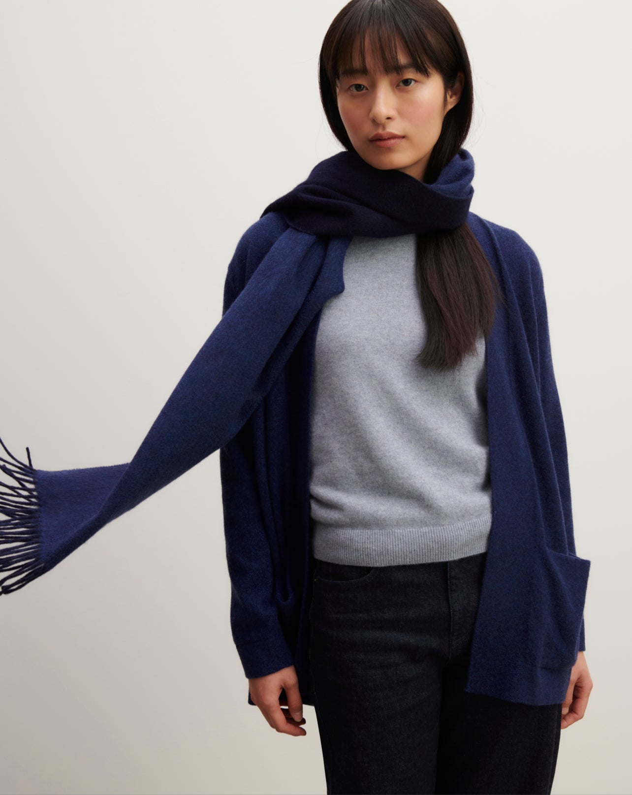 Echarpe double face-MARINE/BLEU NOCTURNE-100% cachemire