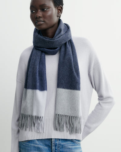 Écharpe à franges maxi tartan-MARINE-100% cachemire