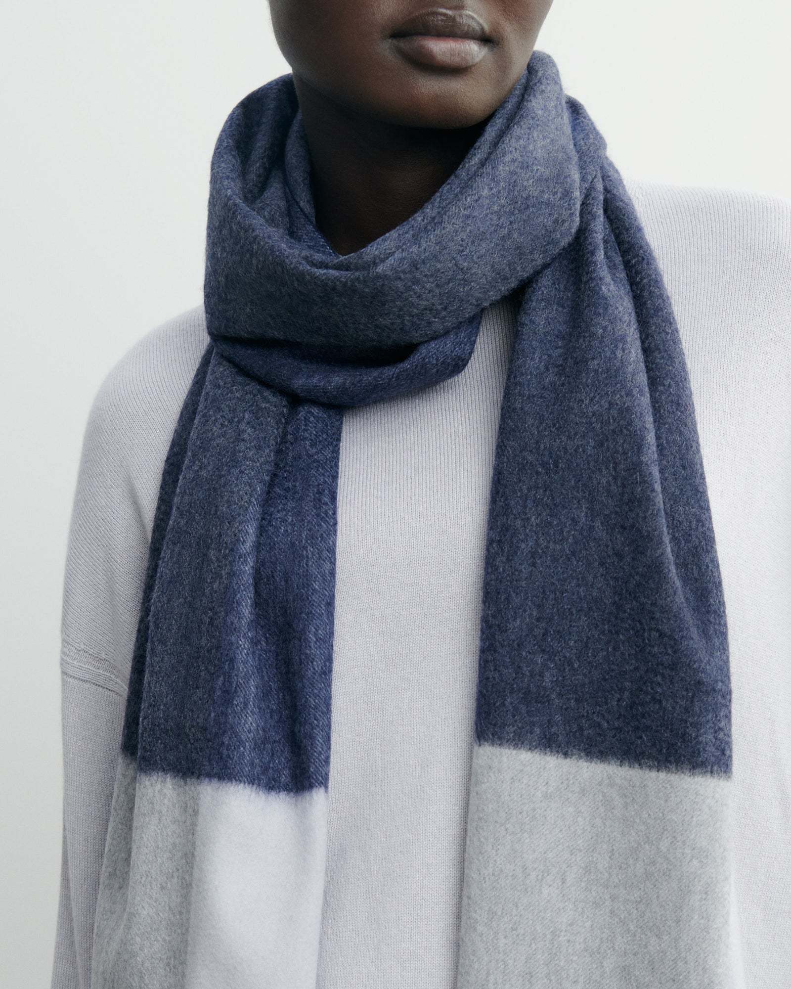 Écharpe à franges maxi tartan-MARINE-100% cachemire